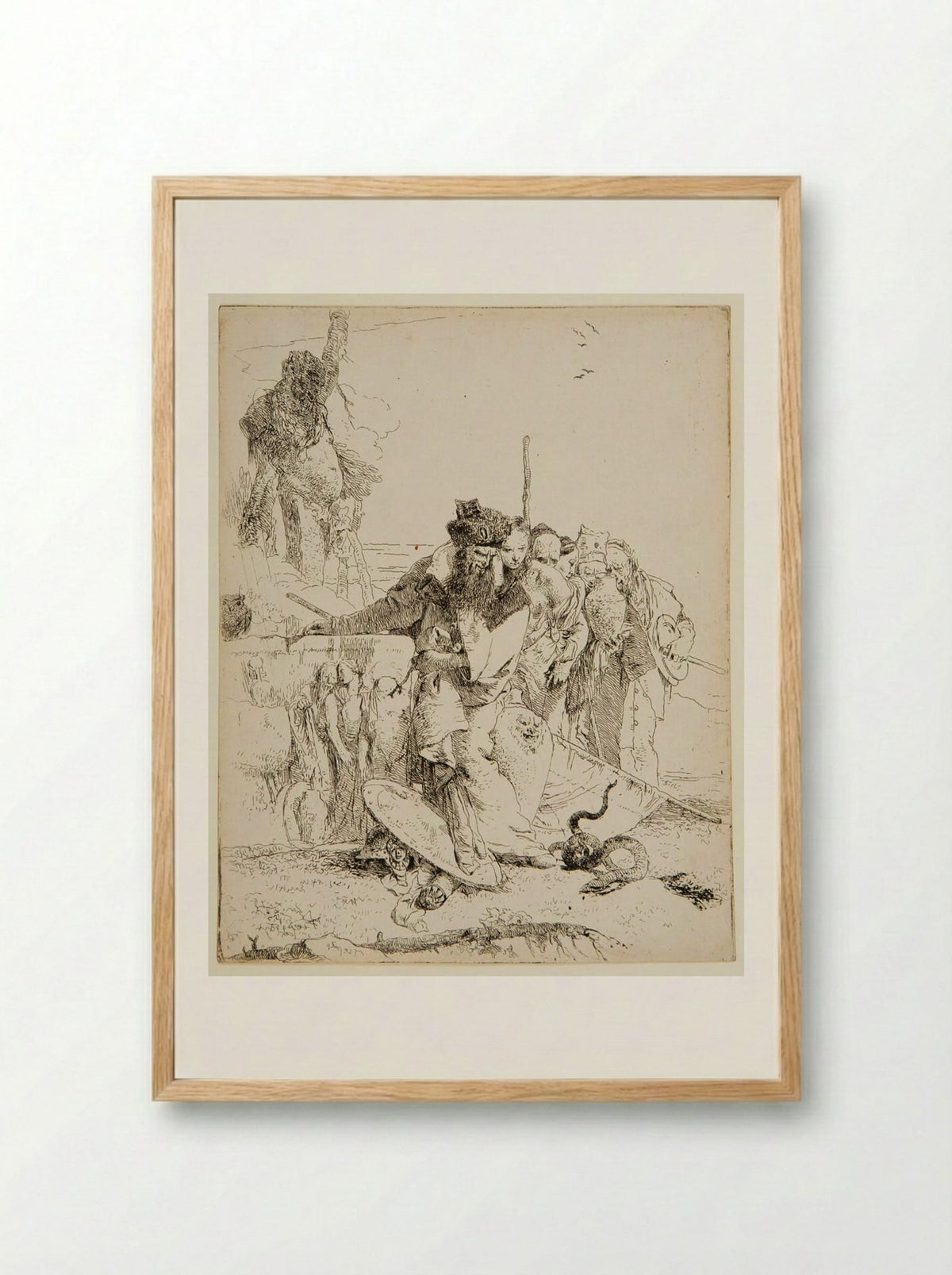 Magician and a Serpent - Giovanni Battista Tiepolo - Framed Print Wood