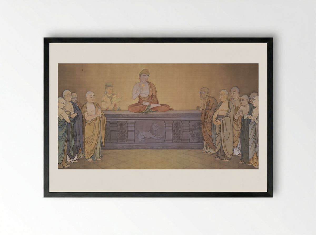 Mahakasyapa Smiling at the Lotus Flower - Hishida Shunso - Framed Print Black