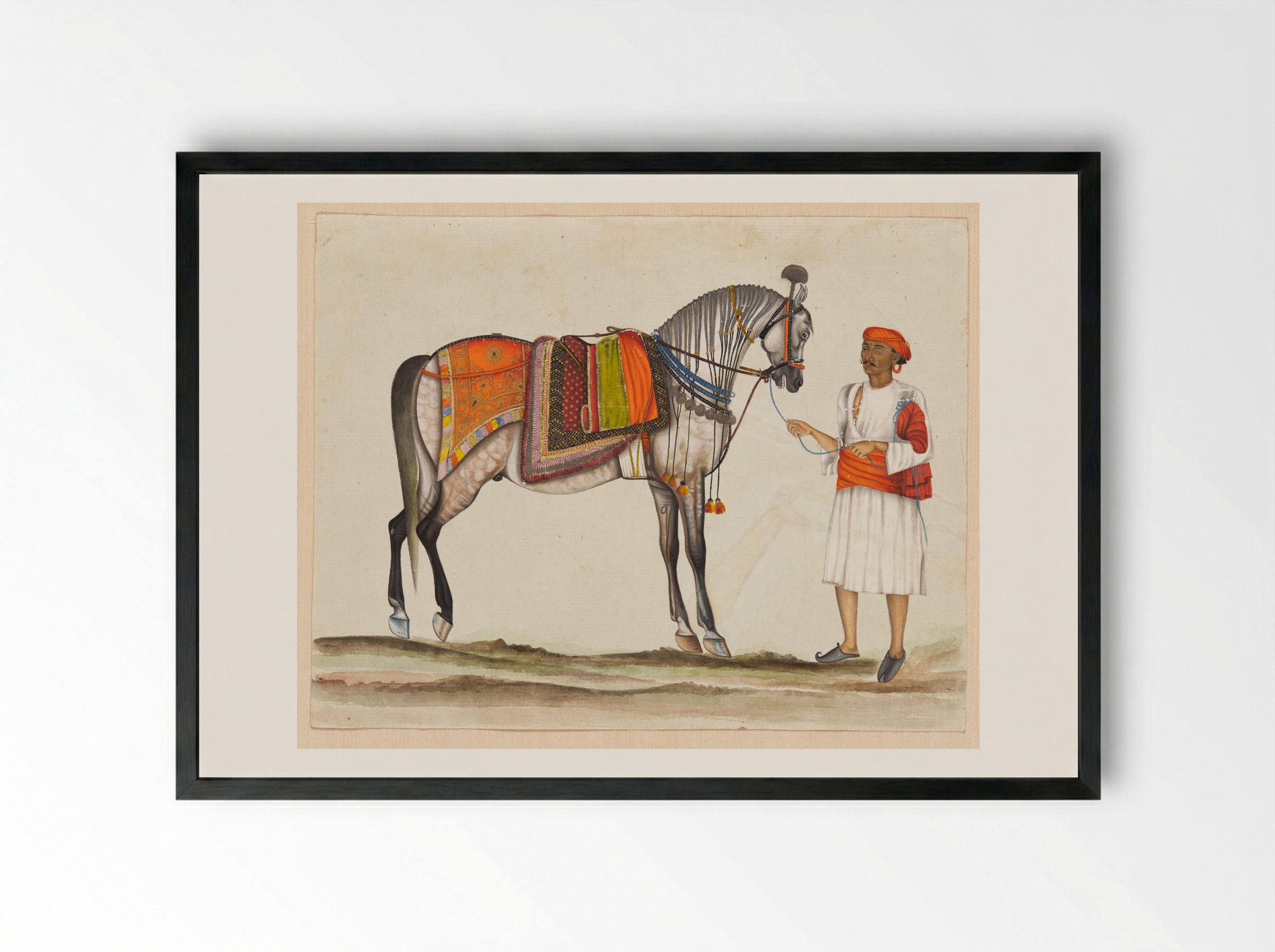 Maharaja Ranjit Singh's Horse with a One-Eyed Groom - Unknown Artist - Framed Print Black