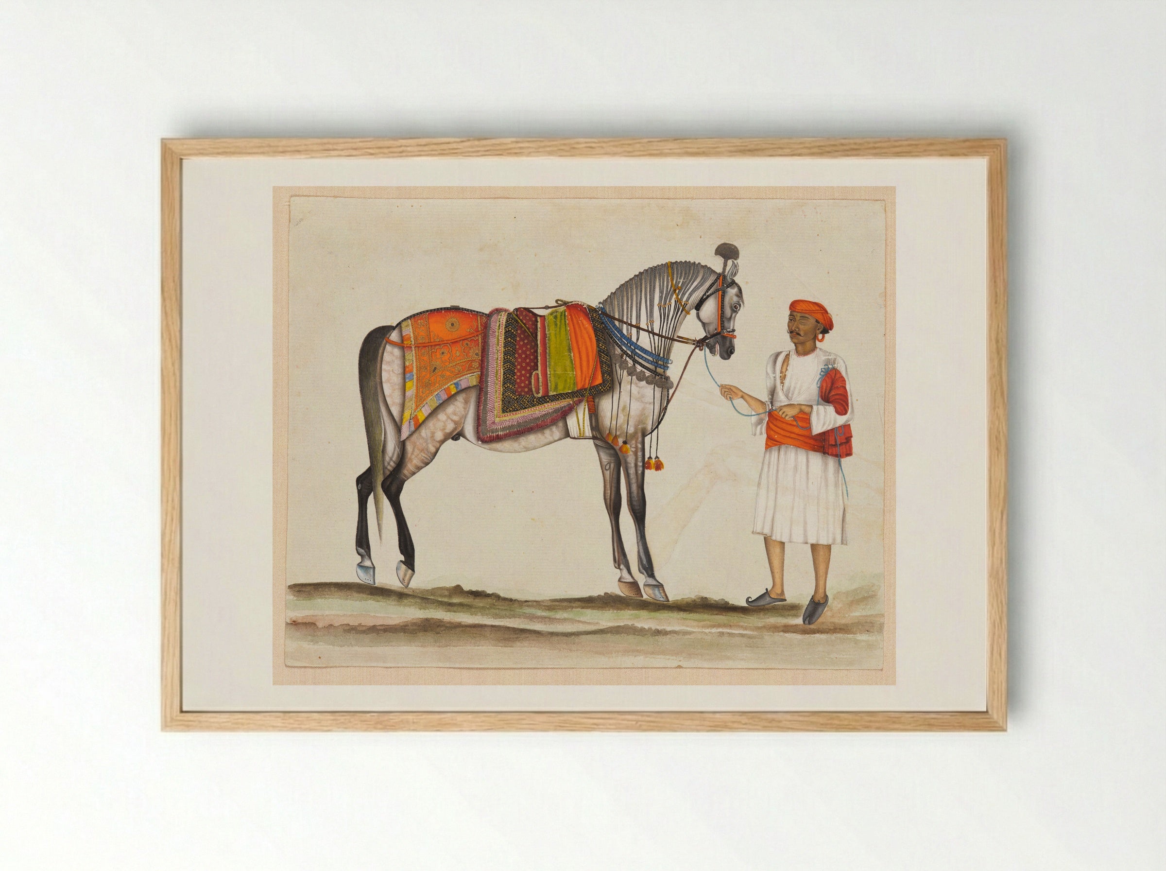 Maharaja Ranjit Singh's Horse with a One-Eyed Groom - Unknown Artist - Framed Print Wood