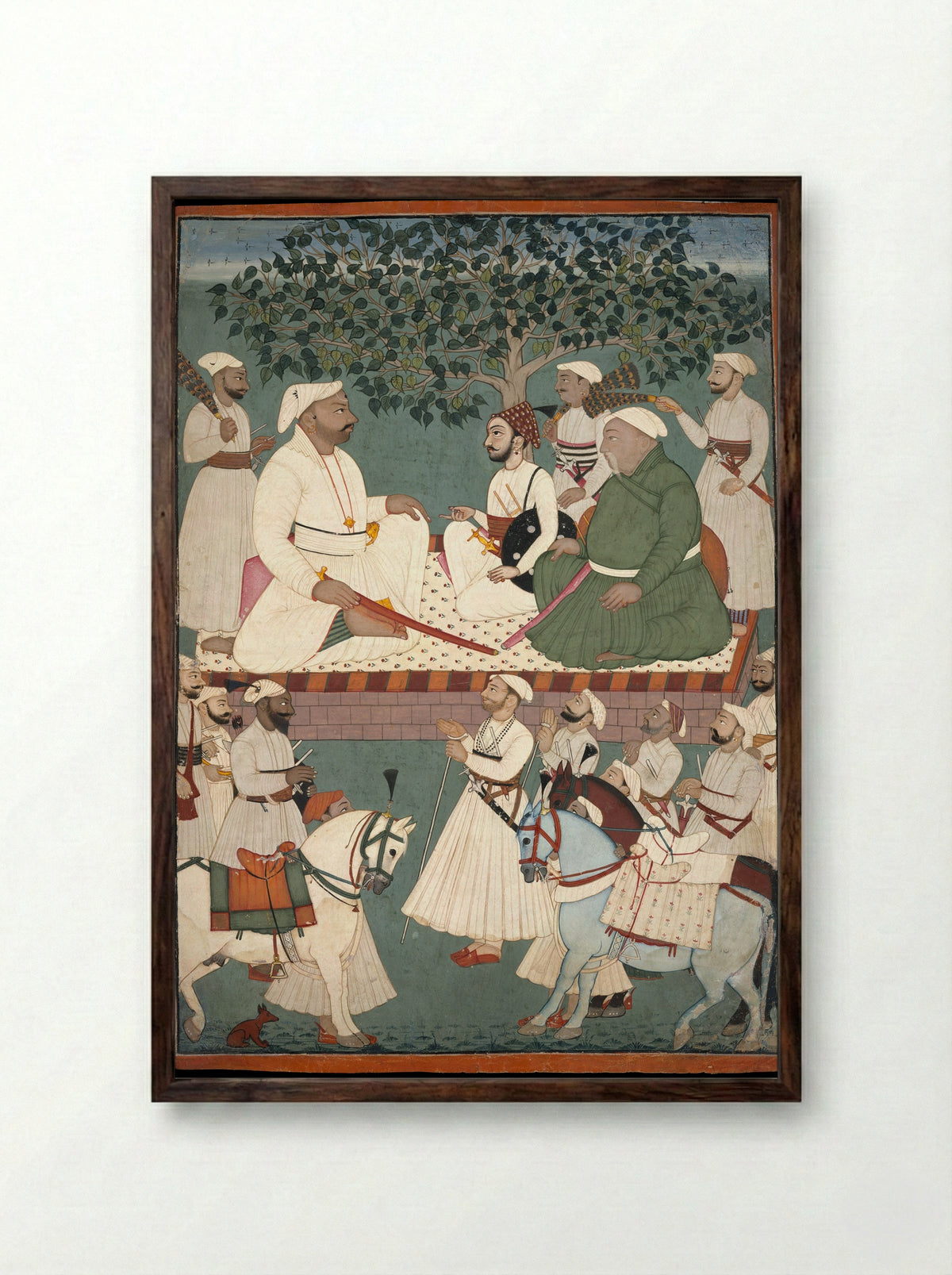 Maharaja Sidh Sen Receiving an Embassy - Mandi Atelier - Framed Print Dark Wood