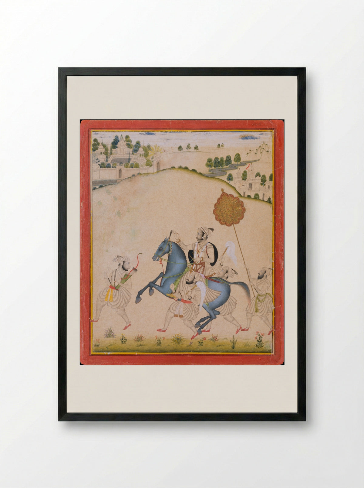 Maharana Amar Singh II Riding a Jodhpur Horse - Stipple Master - Framed Print Black