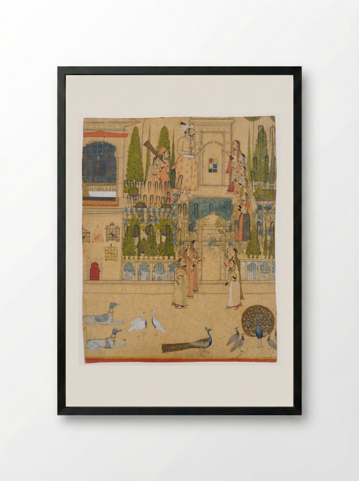 Maharana Amar Singh II with Ladies of the Zenana outside the Picture Hall at Rajnagar - Stipple Master - Framed Print Black