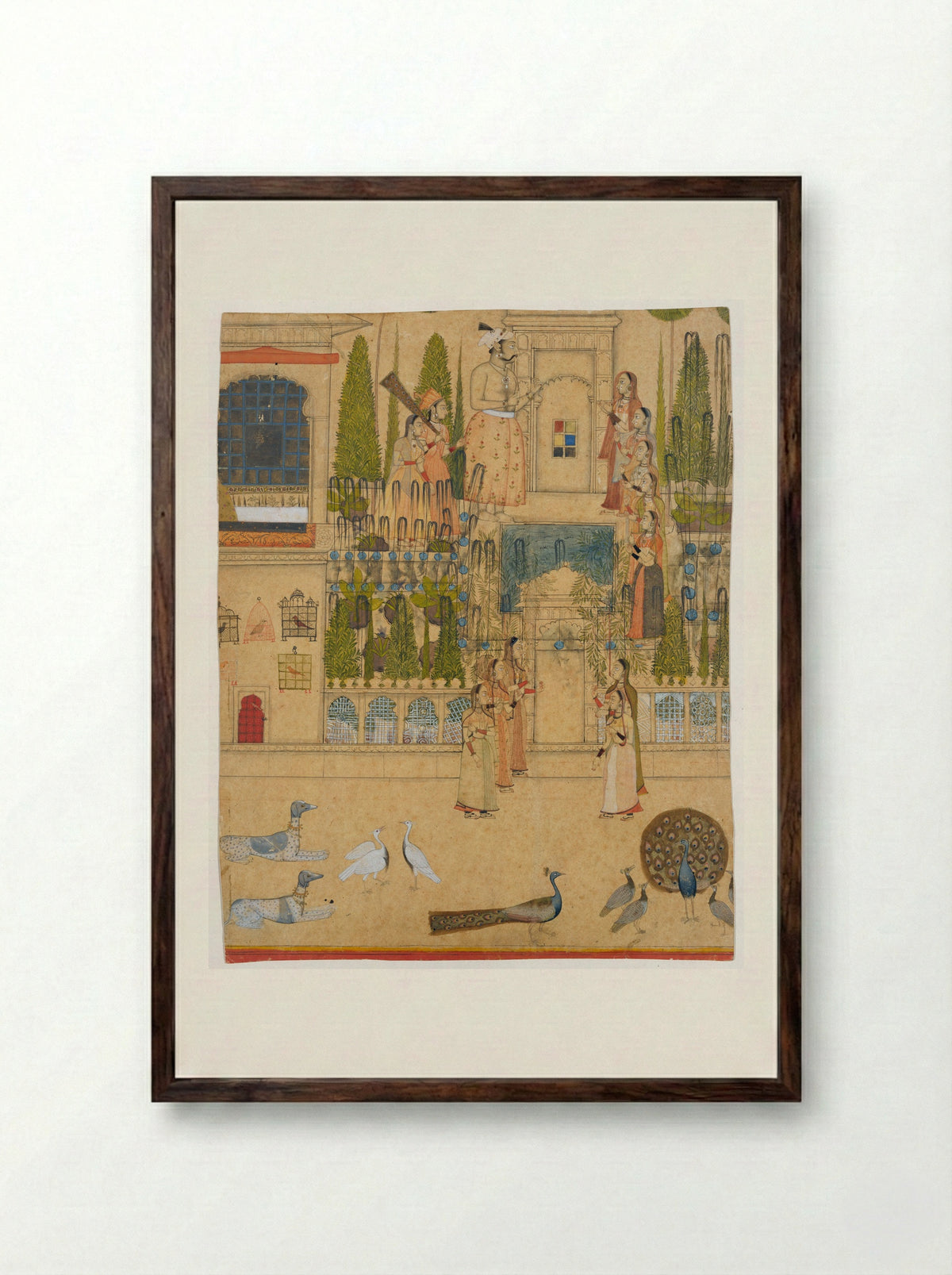 Maharana Amar Singh II with Ladies of the Zenana outside the Picture Hall at Rajnagar - Stipple Master - Framed Print Dark Wood