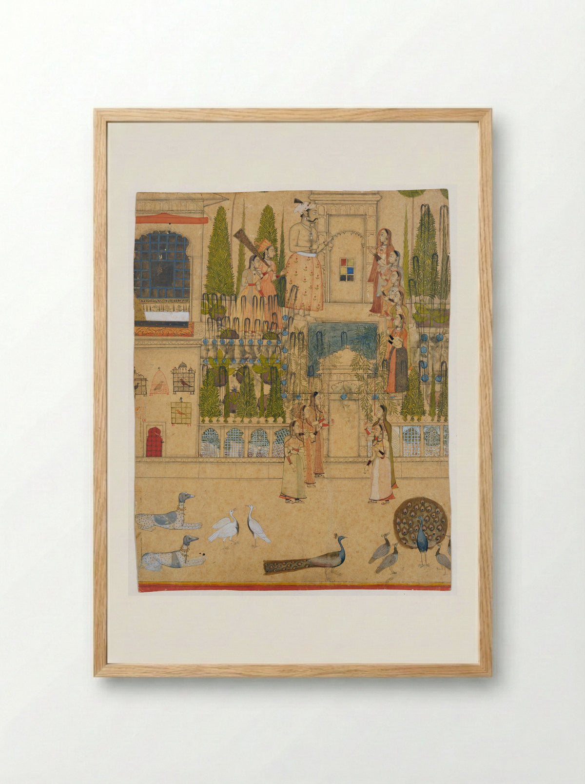 Maharana Amar Singh II with Ladies of the Zenana outside the Picture Hall at Rajnagar - Stipple Master - Framed Print Wood