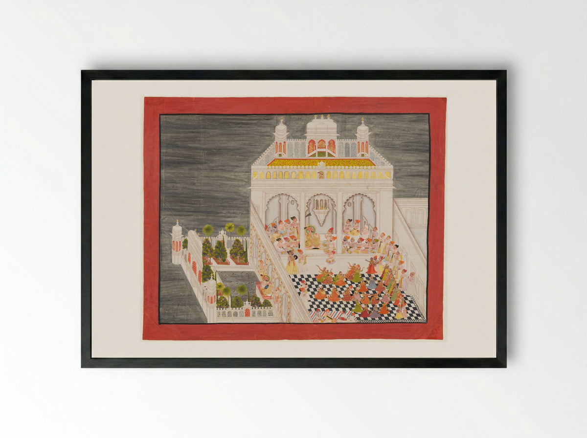Maharana Ari Singh with His Courtiers Being Entertained at the Jagniwas Water Palace - Bhima - Framed Print Black