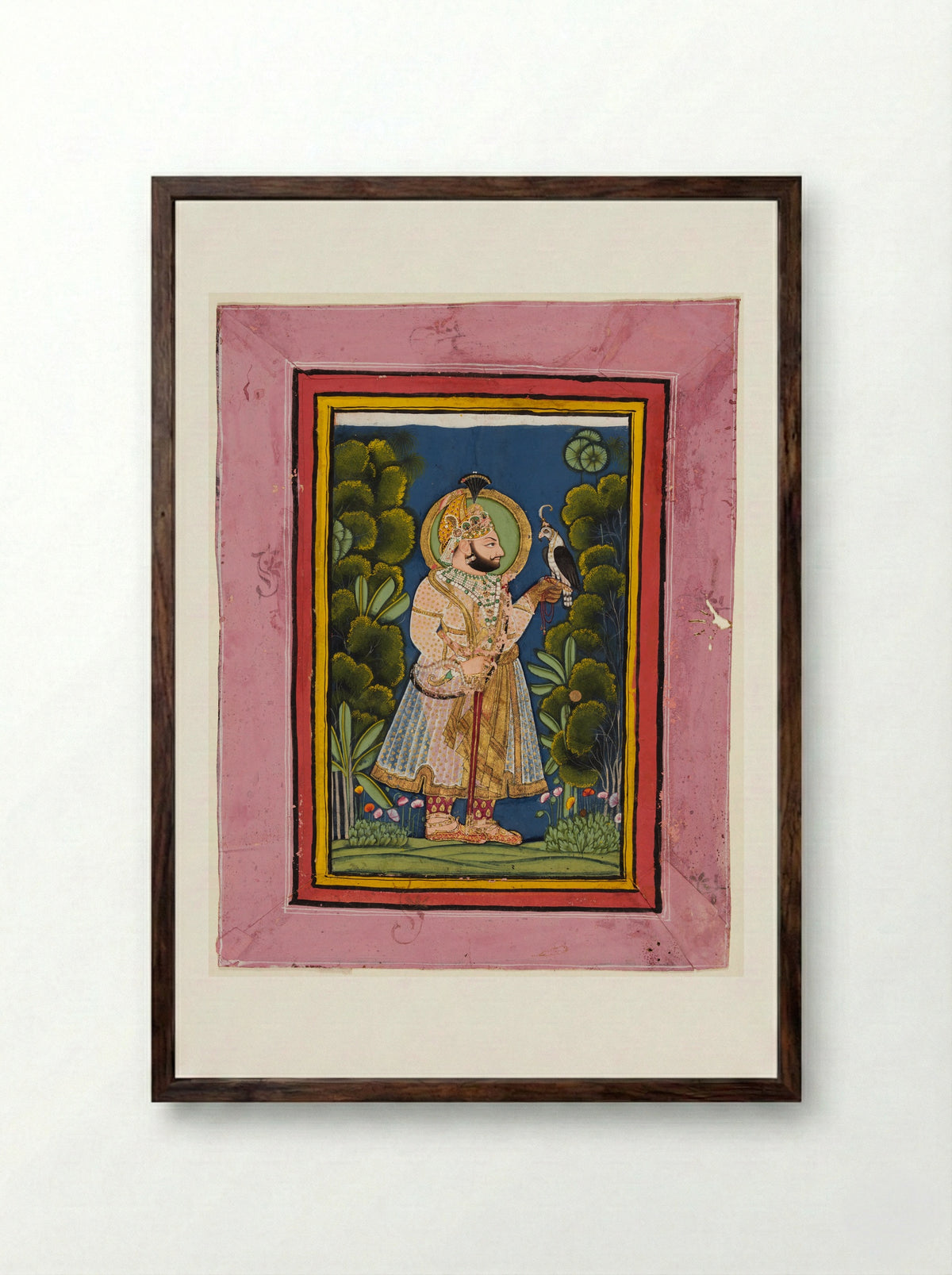 Maharana Jawan Singh of Mewar Holding a Falcon - Ghasi - Framed Print Dark Wood