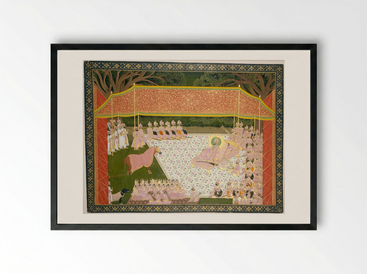 Maharana Sarup Singh Inspects a Prize Stallion - Tara - Framed Print Black