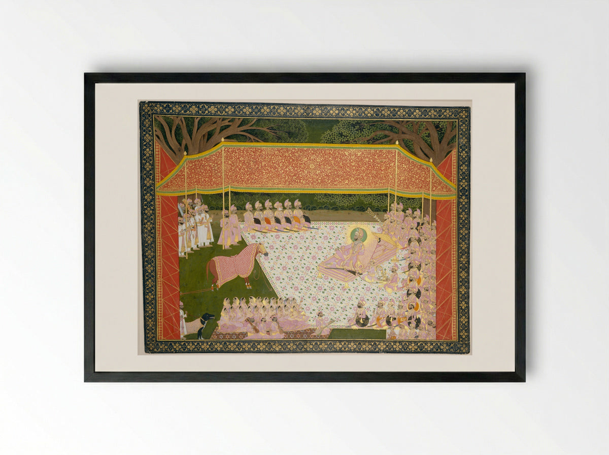 Maharana Sarup Singh Inspects a Prize Stallion - Tara - Framed Print Black