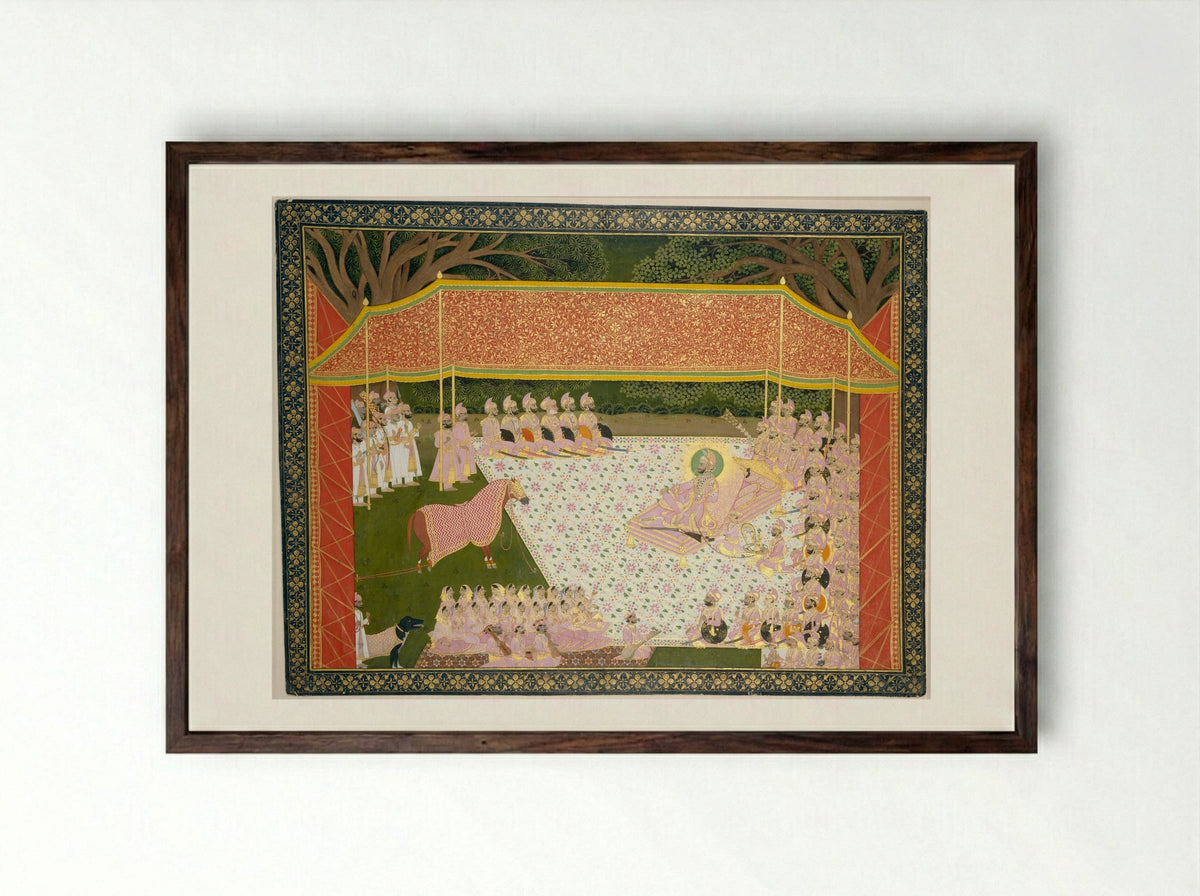 Maharana Sarup Singh Inspects a Prize Stallion - Tara - Framed Print Dark Wood