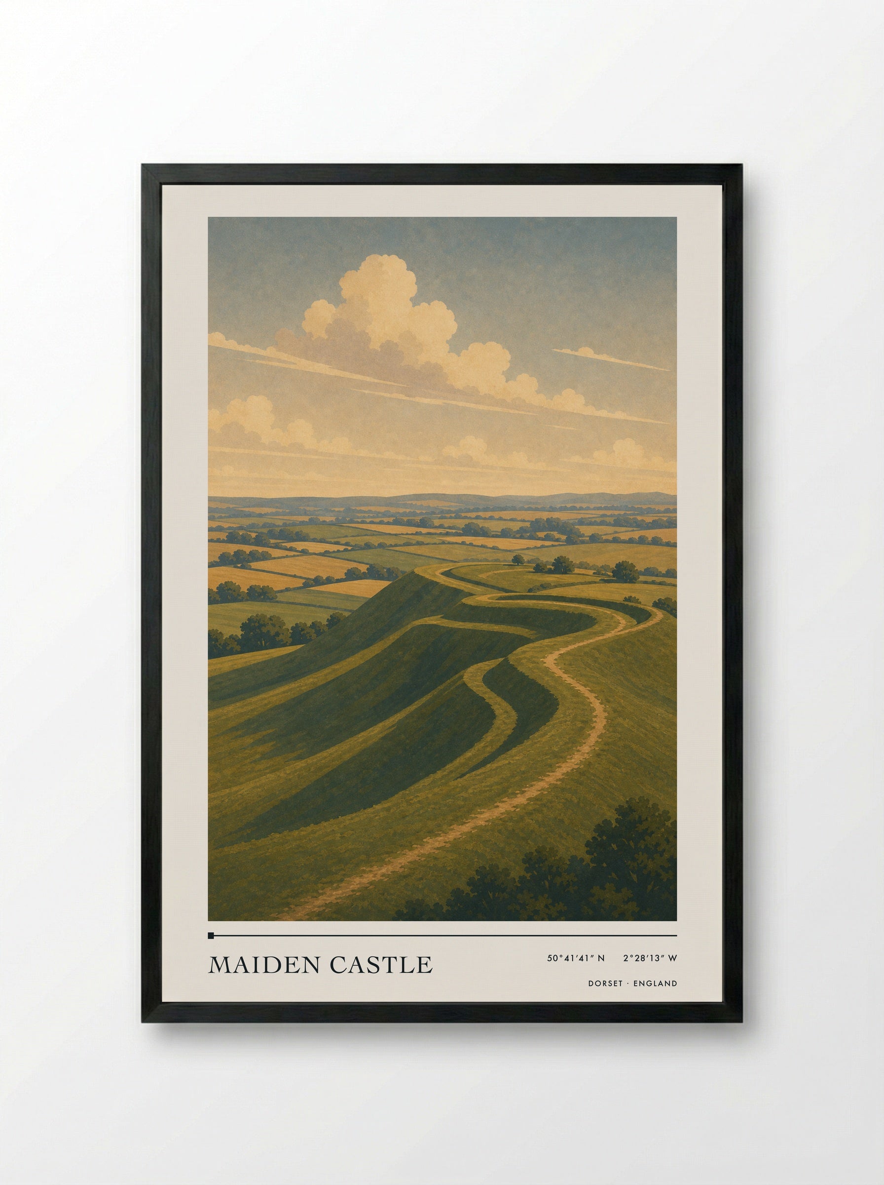Maiden Castle Dorset England Travel Poster - Framed Print Black