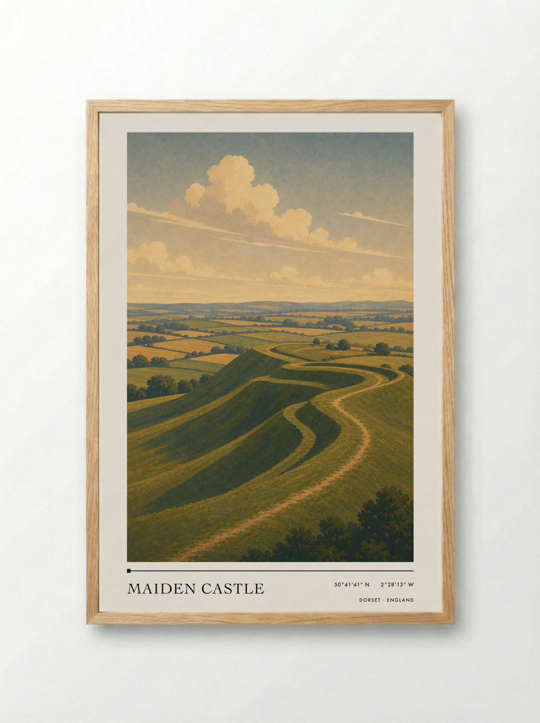 Maiden Castle Dorset England Travel Poster - Framed Print Wood