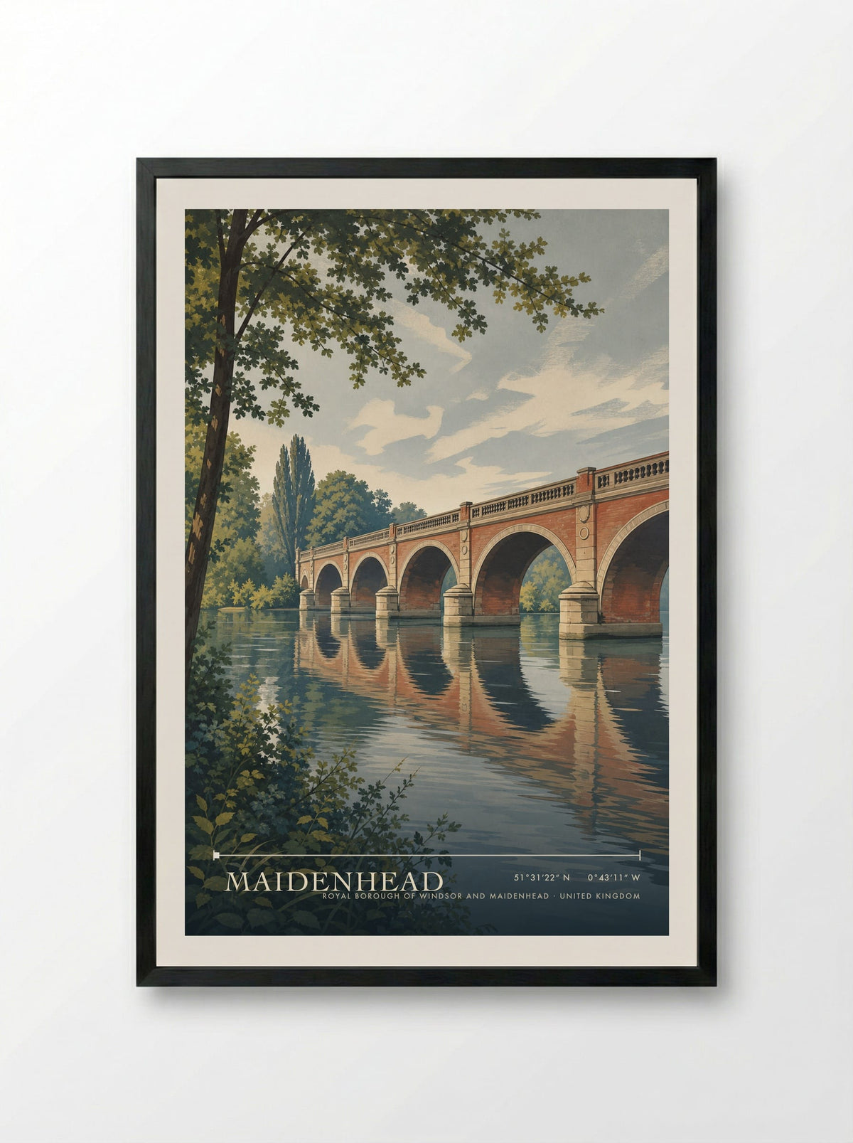 Maidenhead Royal Borough of Windsor and Maidenhead United Kingdom Travel Poster - Framed Print Black