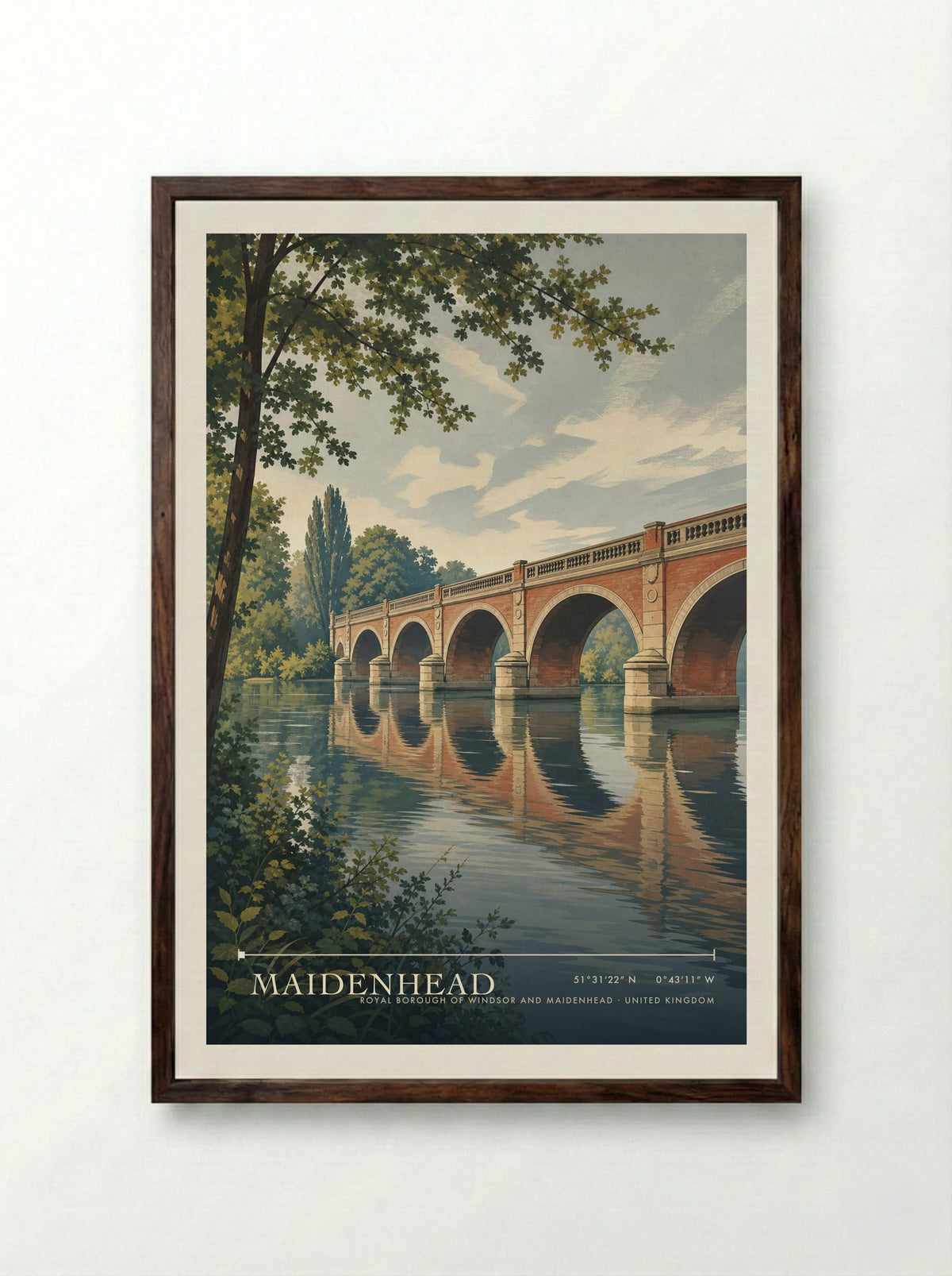 Maidenhead Royal Borough of Windsor and Maidenhead United Kingdom Travel Poster - Framed Print Dark Wood