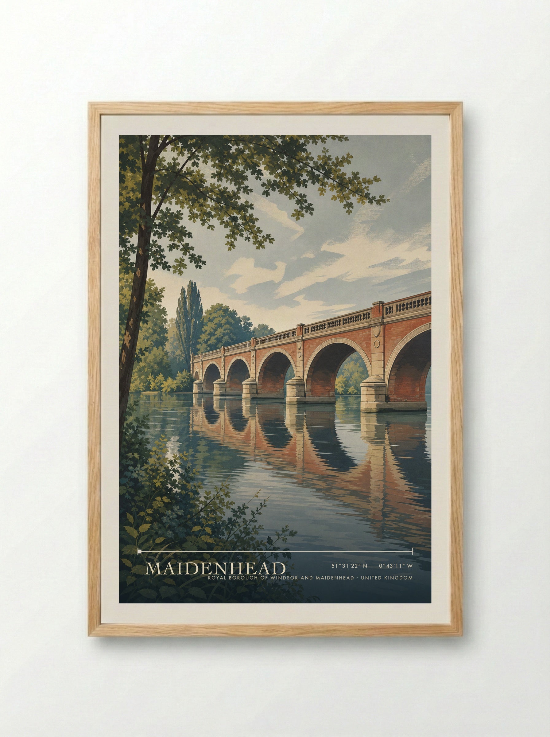 Maidenhead Royal Borough of Windsor and Maidenhead United Kingdom Travel Poster - Framed Print Wood