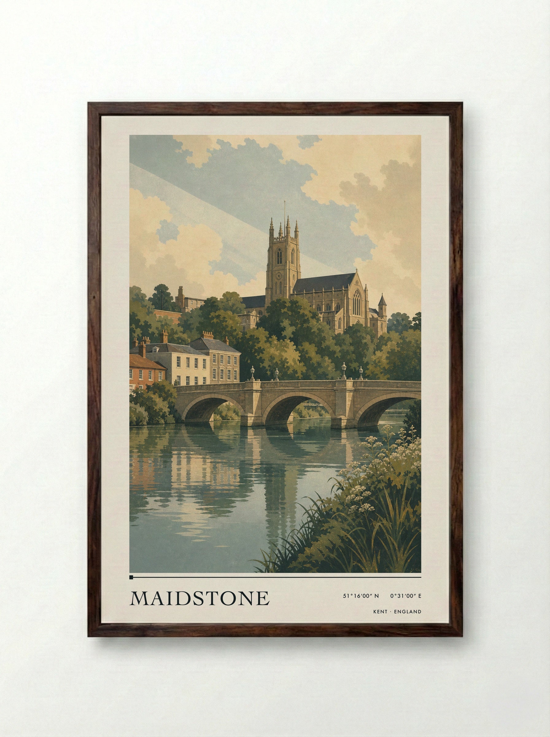 Maidstone Kent England Travel Poster - Framed Print Dark Wood