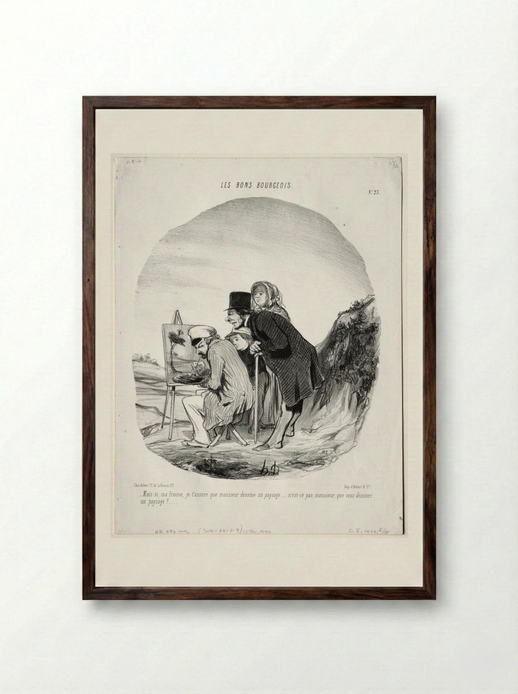 Mais si, ma femme, je t'assure que monsieur dessine un paysage... - Honoré Daumier - Framed Print Dark Wood