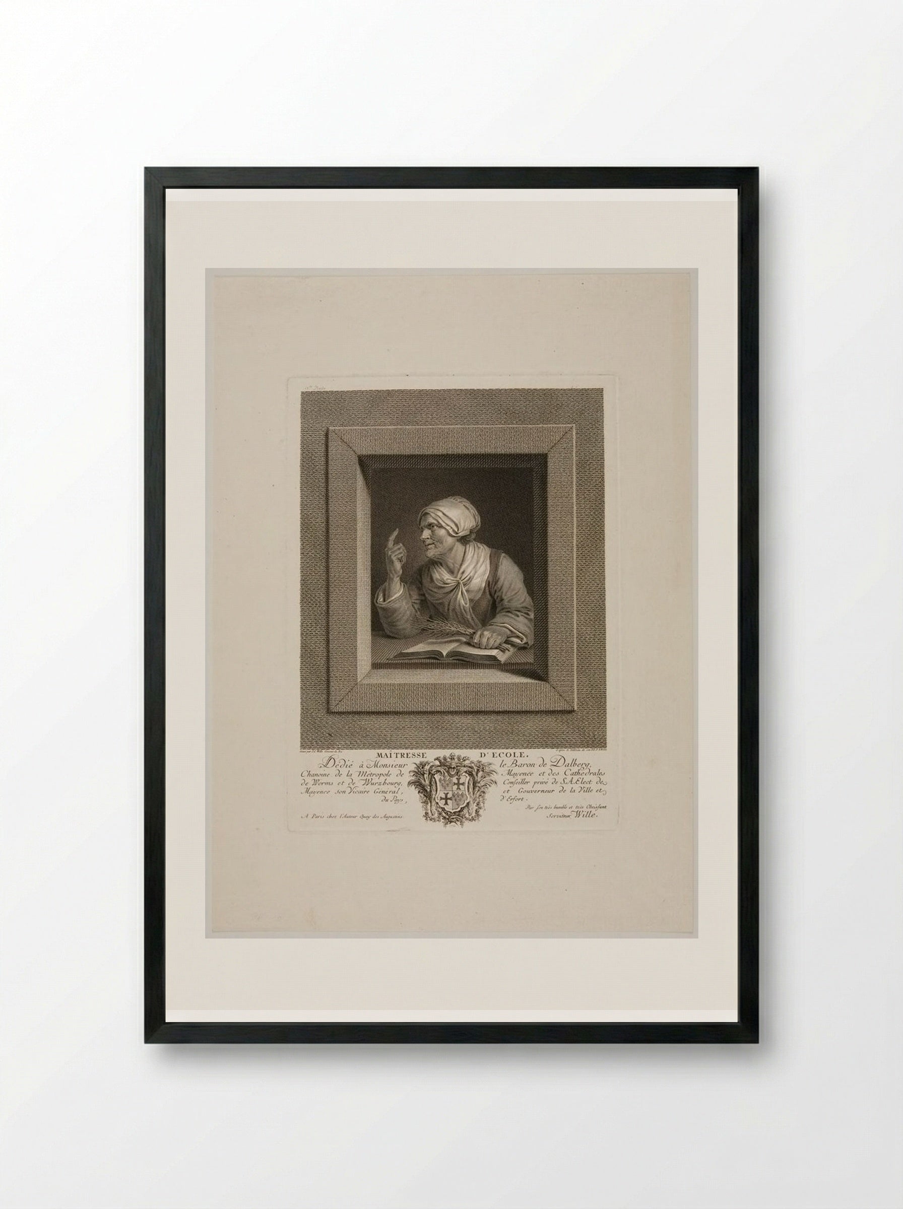 Maitresse d'Ecole (The Schoolmistress) - Johann Georg Wille - Framed Print Black