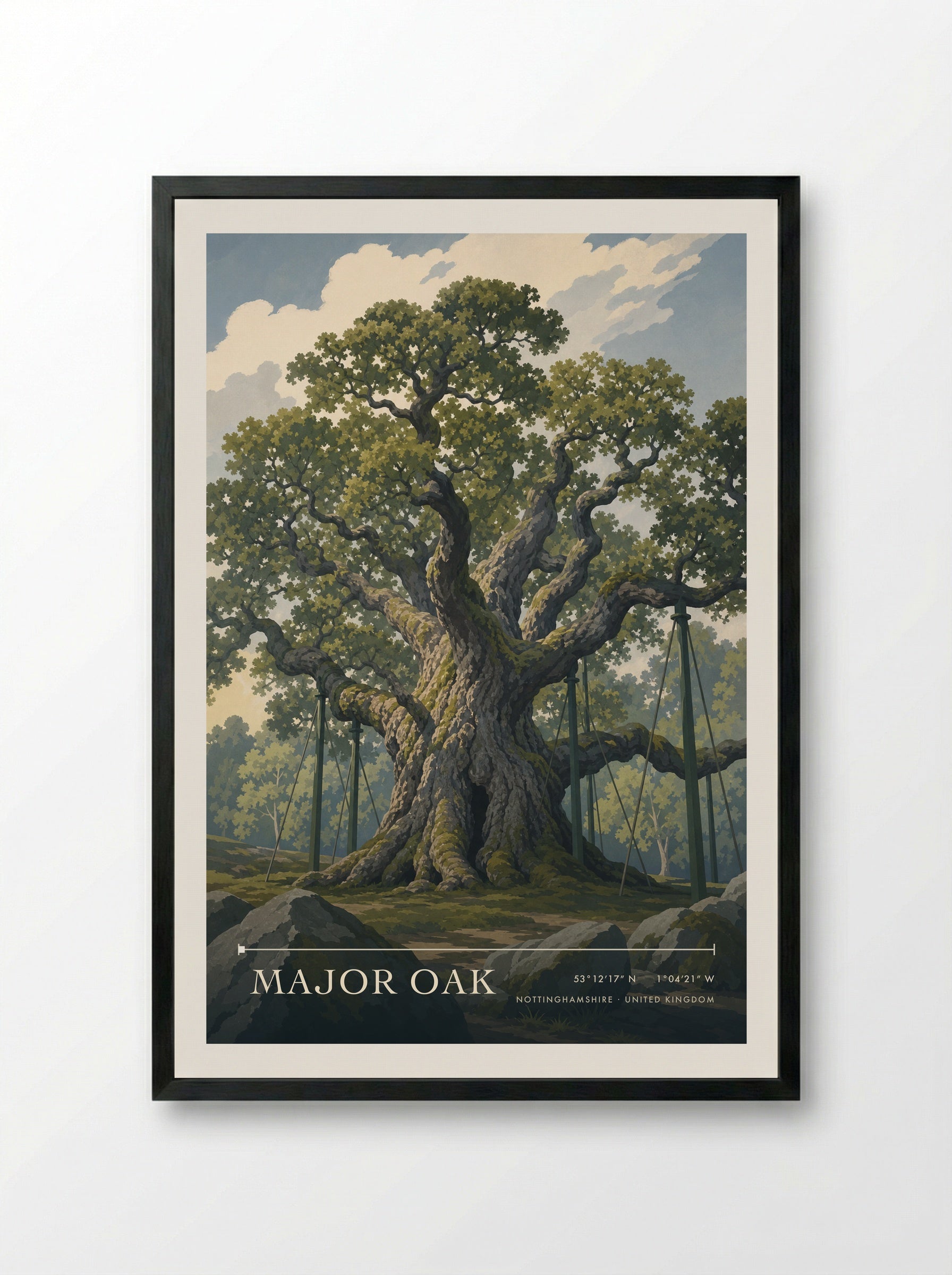 Major Oak Nottinghamshire United Kingdom Travel Poster - Framed Print Black