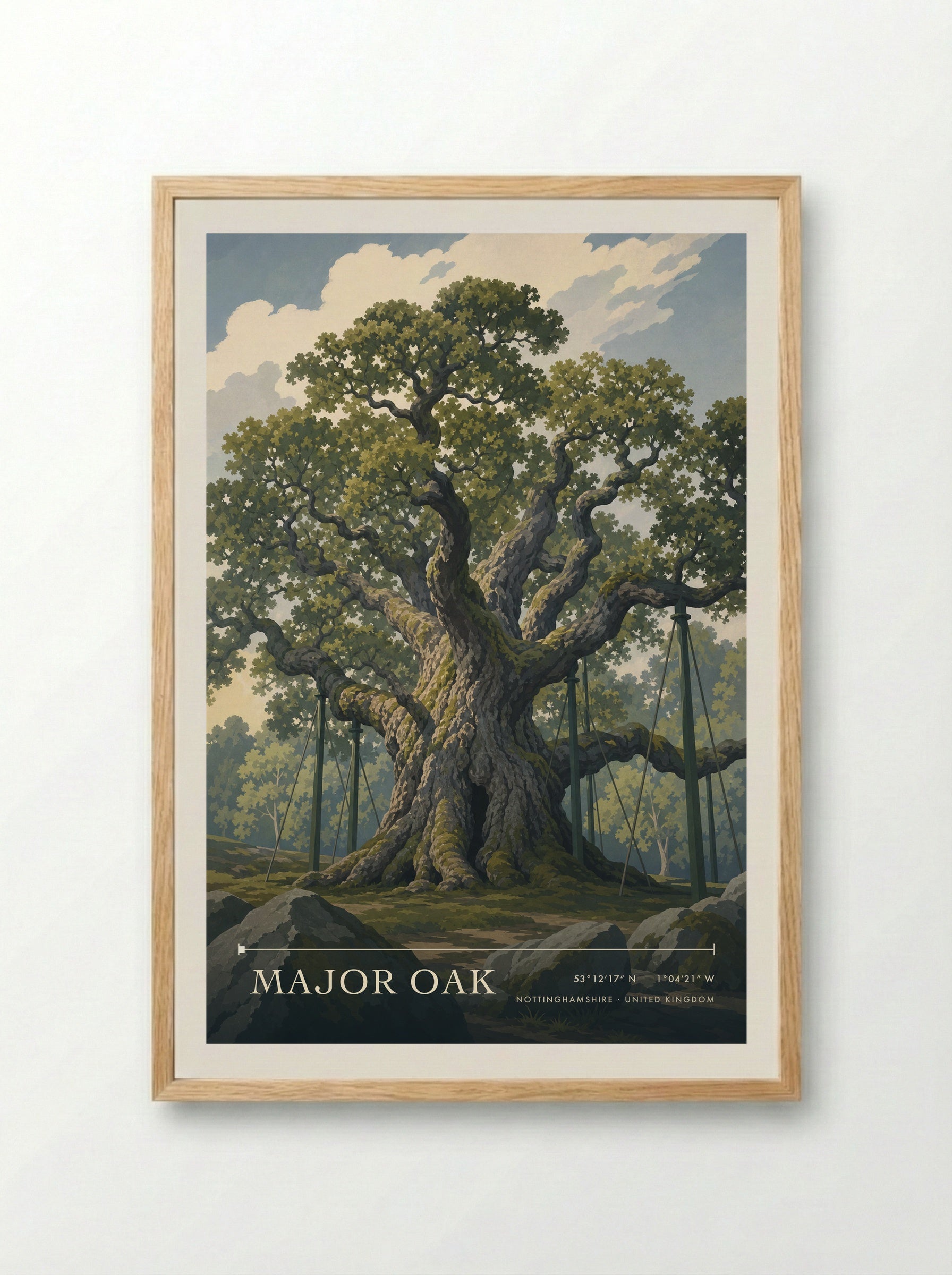Major Oak Nottinghamshire United Kingdom Travel Poster - Framed Print Wood