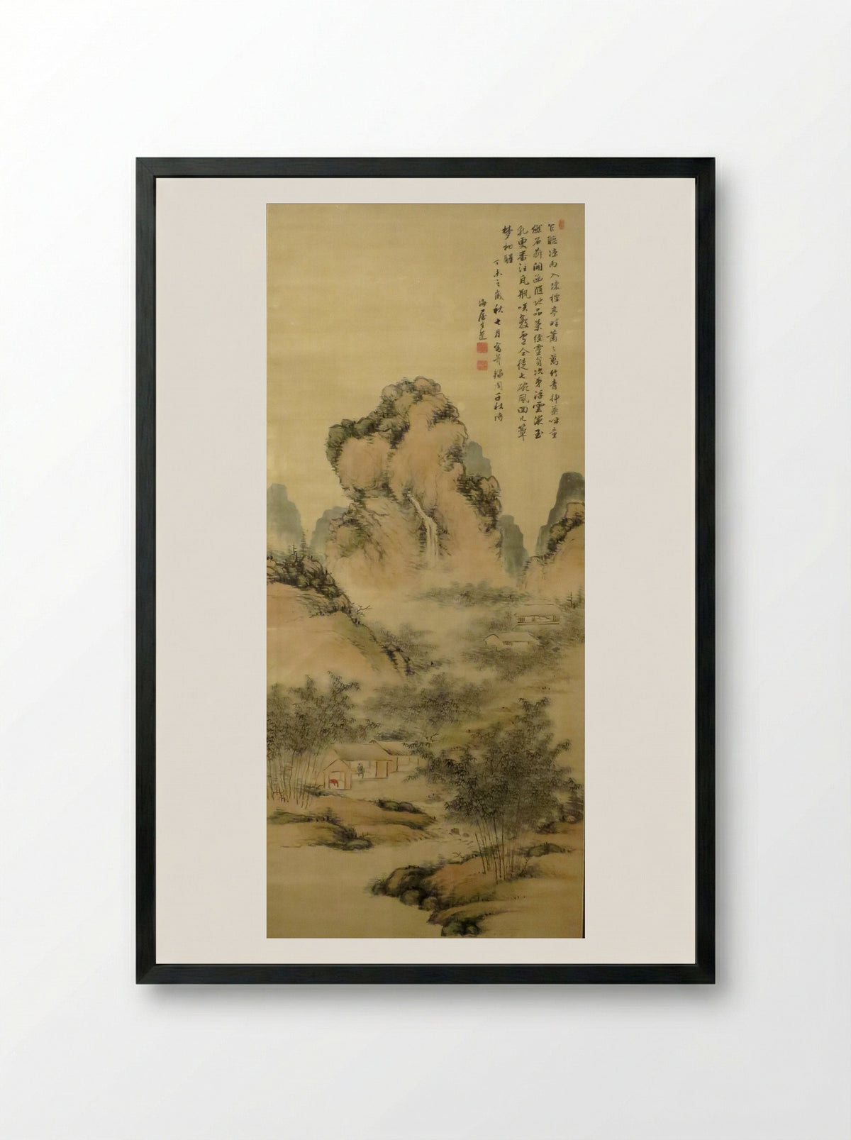 Making Sencha by a Bamboo Grove and Stream - Nukina Kaioku - Framed Print Black