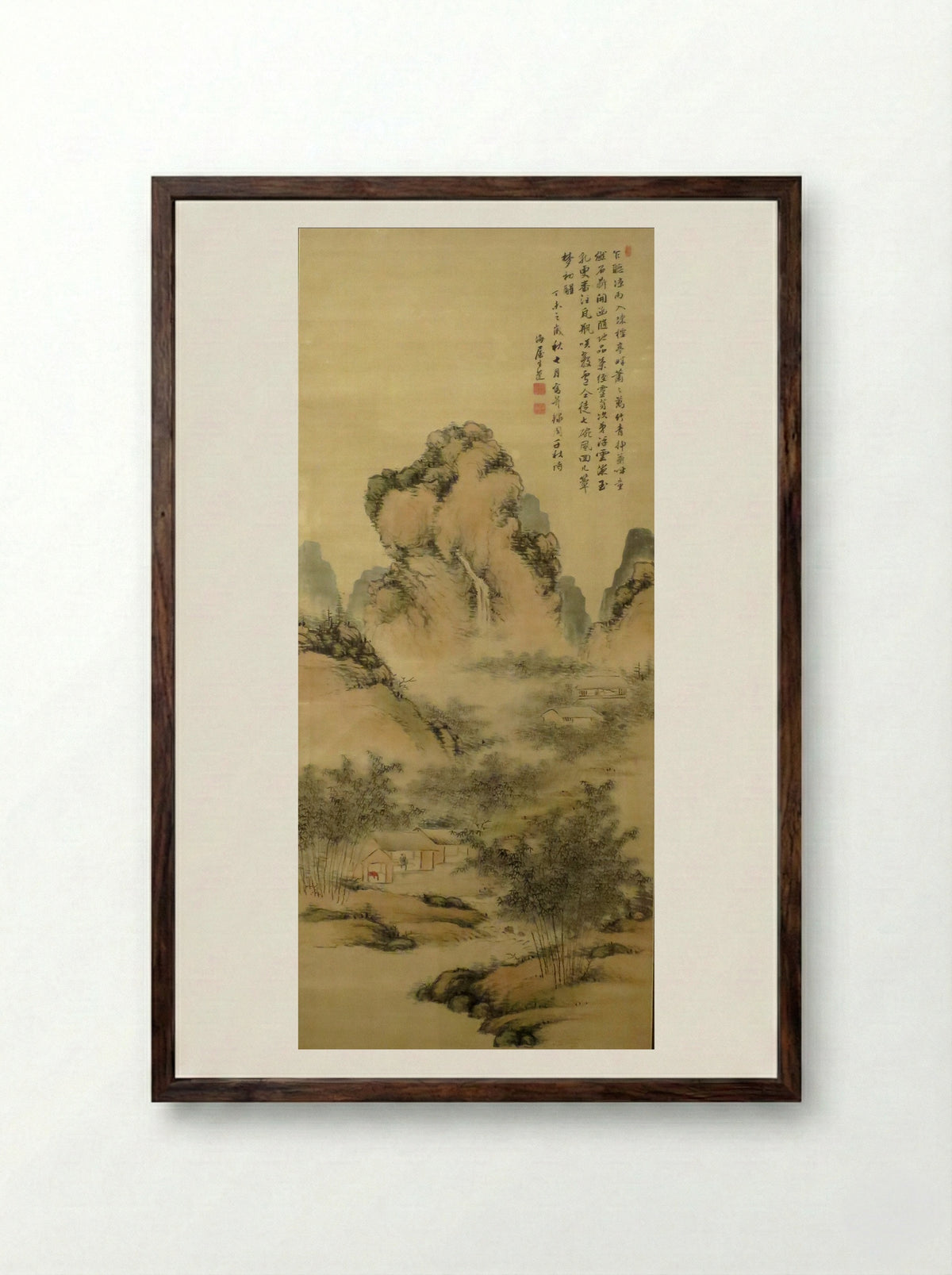 Making Sencha by a Bamboo Grove and Stream - Nukina Kaioku - Framed Print Dark Wood