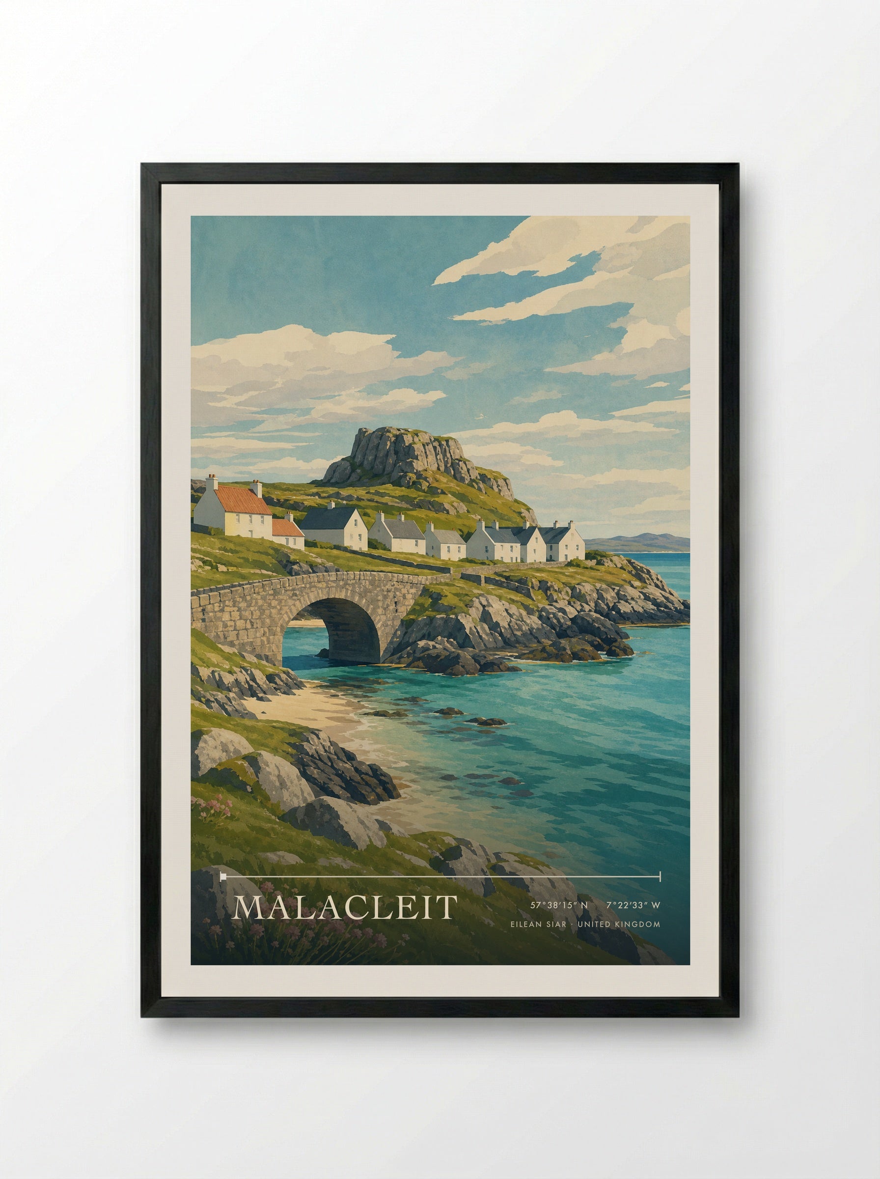 Malacleit Eilean Siar United Kingdom Travel Poster - Framed Print Black