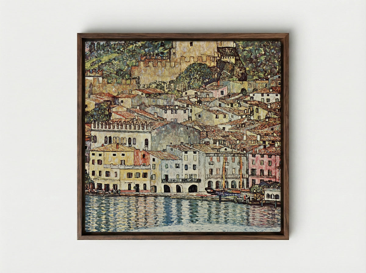 Malcesine on Lake Garda - Gustav Klimt - Framed Canvas Dark Wood