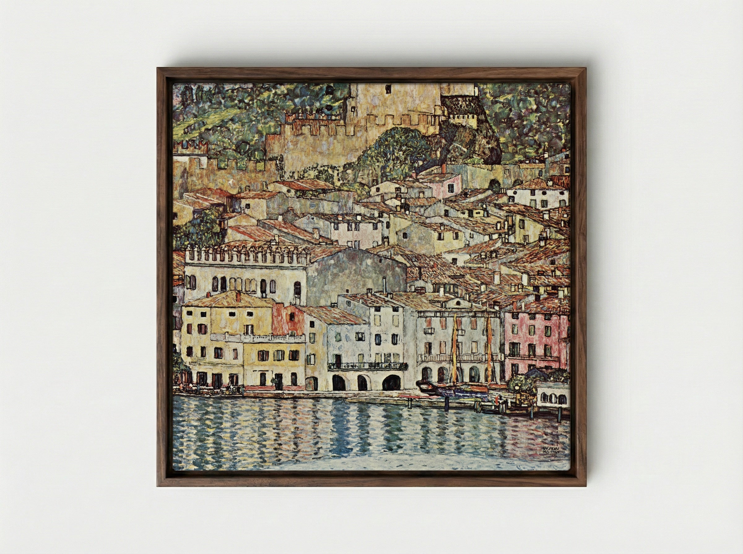Malcesine on Lake Garda - Gustav Klimt - Framed Canvas Dark Wood