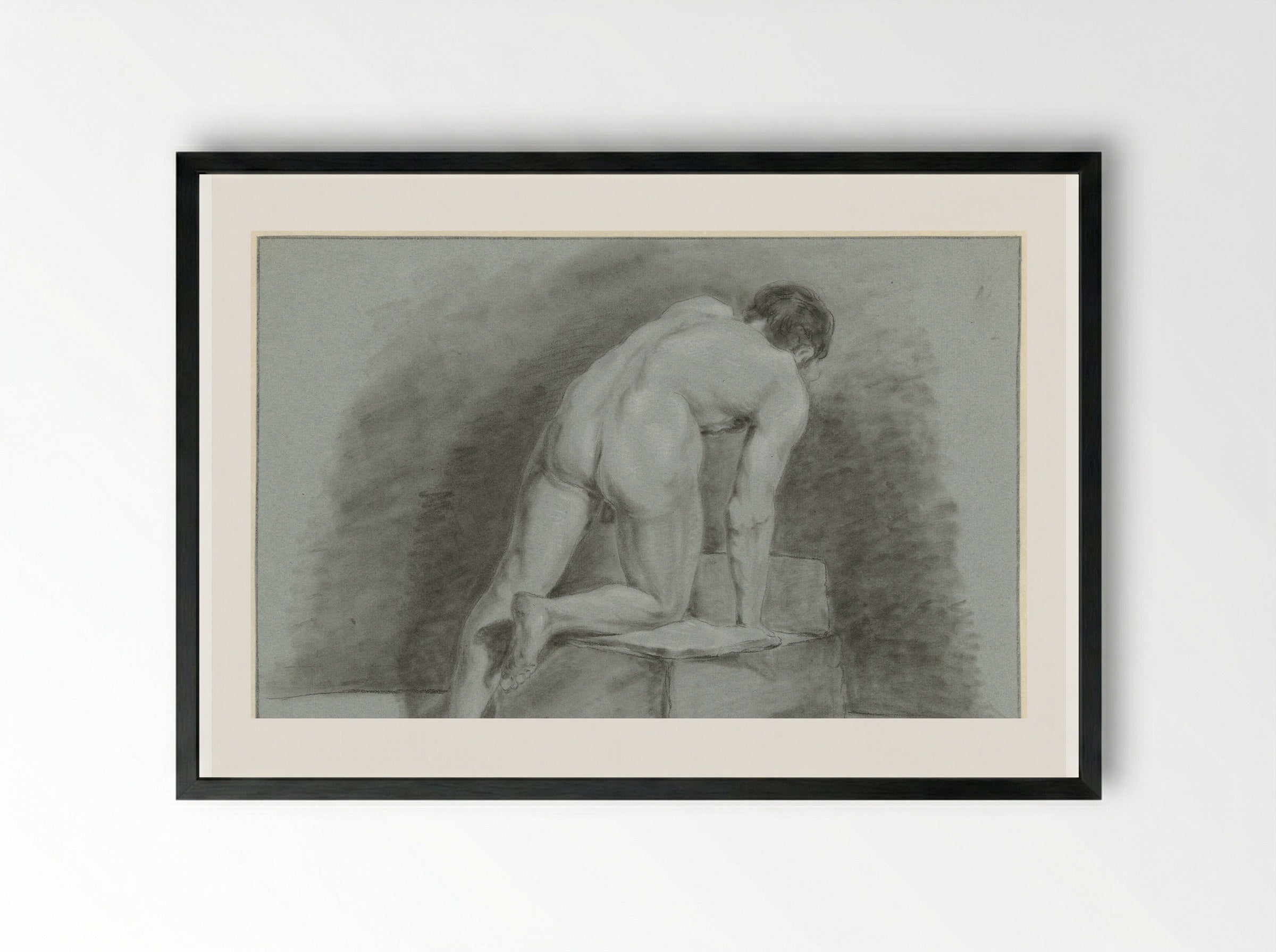 Male Nude, Leaning Forward, Seen from the Back - Aert Schouman - Framed Print Black