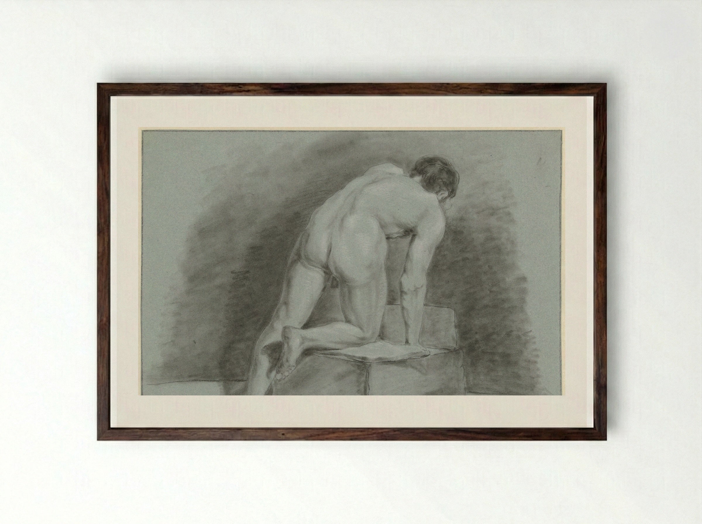 Male Nude, Leaning Forward, Seen from the Back - Aert Schouman - Framed Print Dark Wood