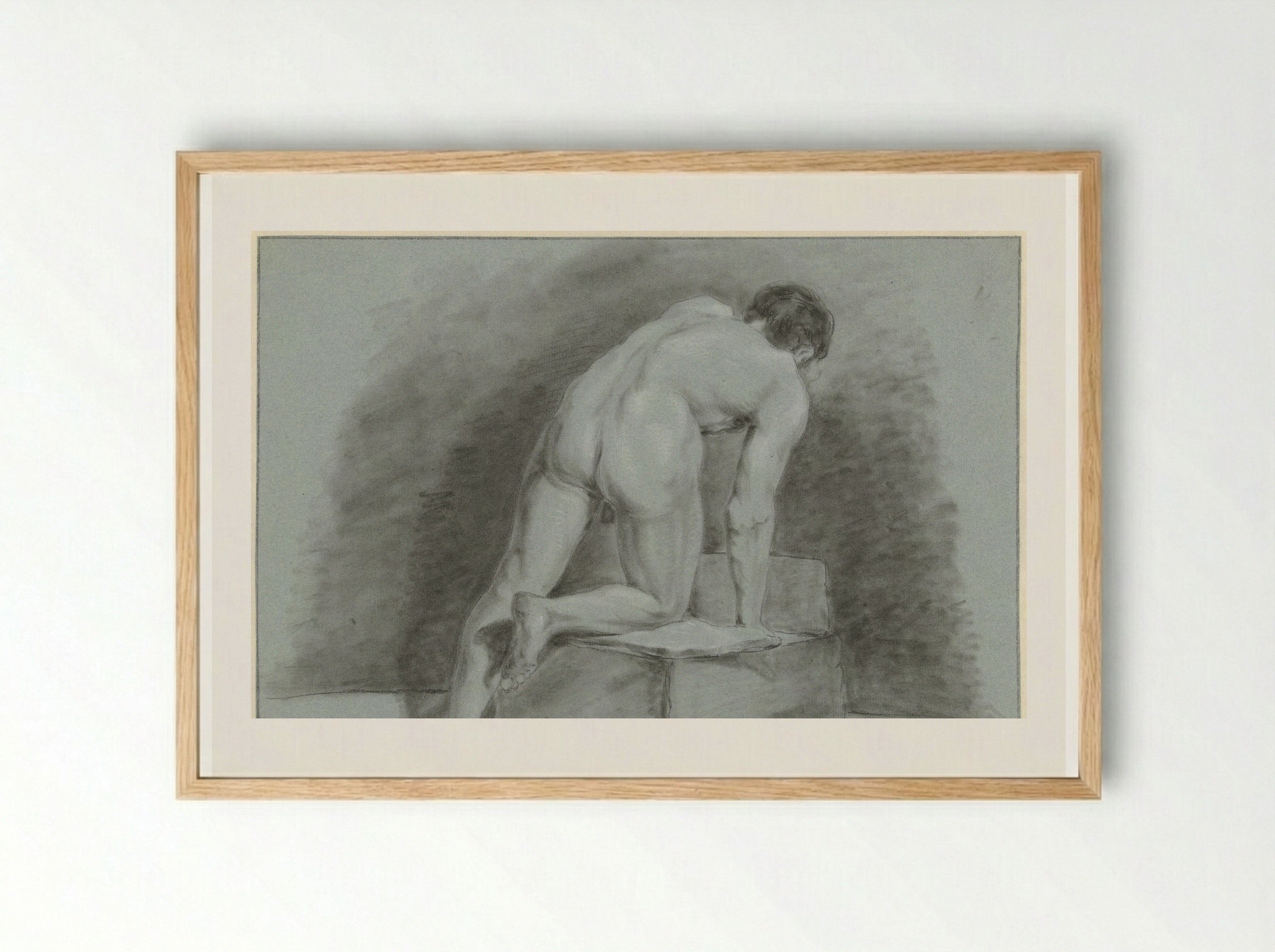 Male Nude, Leaning Forward, Seen from the Back - Aert Schouman - Framed Print Wood