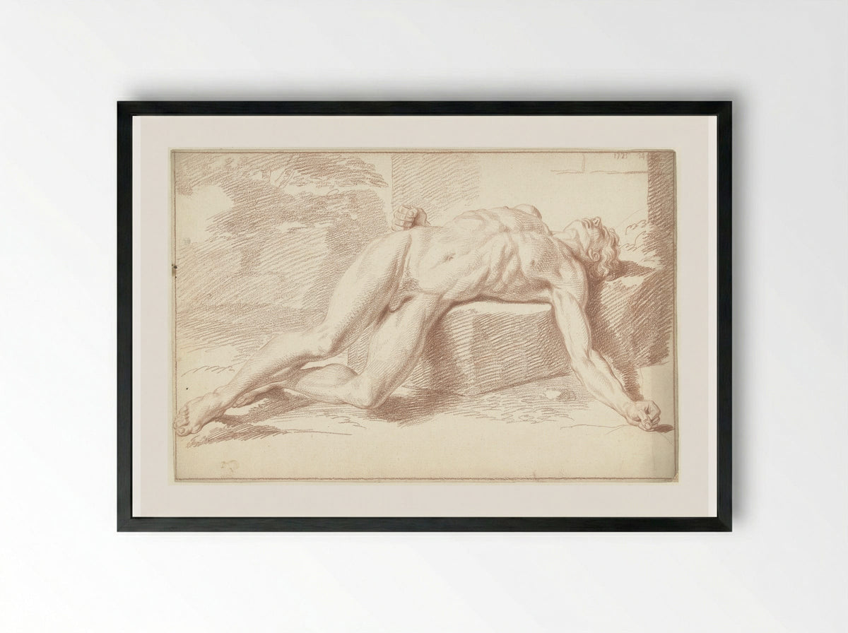 Male Nude Lying on His Back - Louis Fabritius Dubourg - Framed Print Black