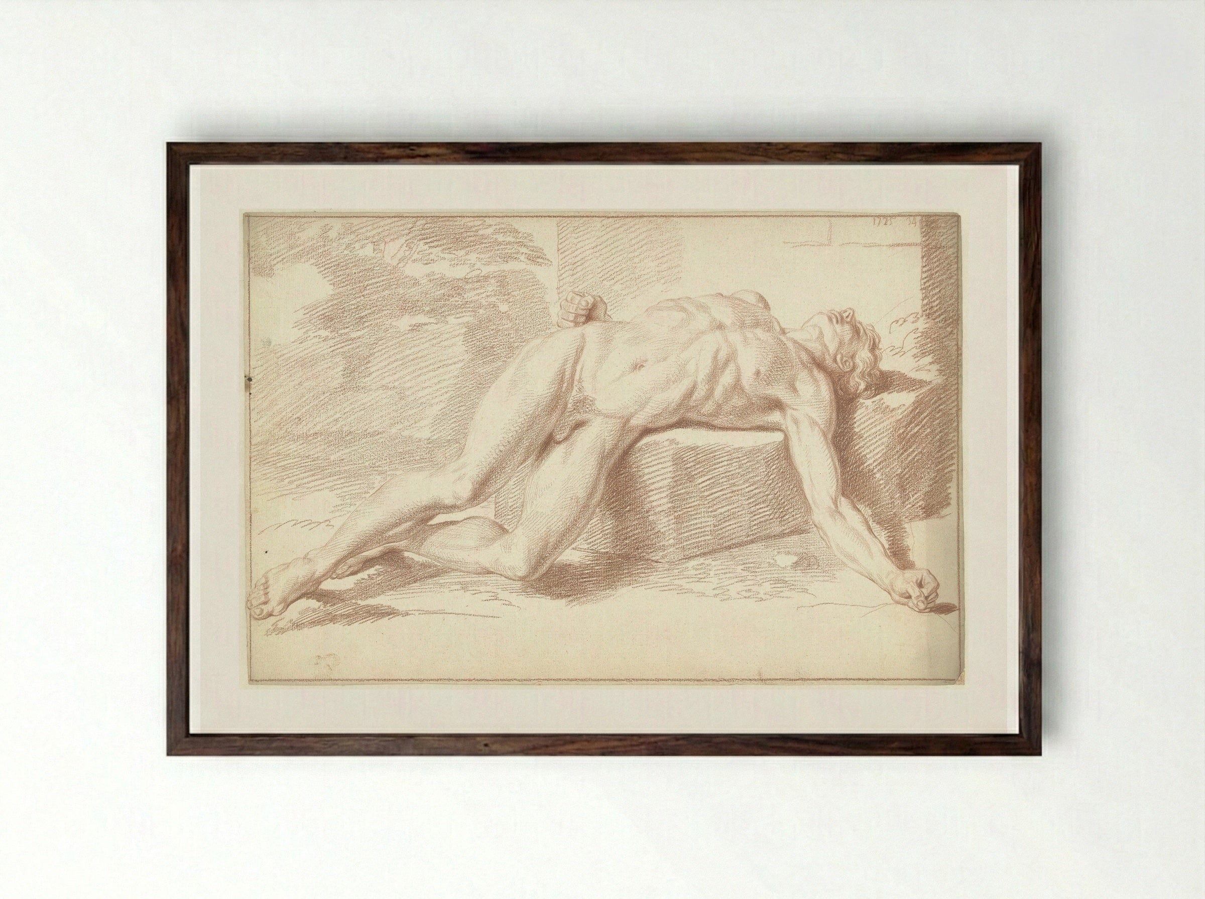 Male Nude Lying on His Back - Louis Fabritius Dubourg - Framed Print Dark Wood