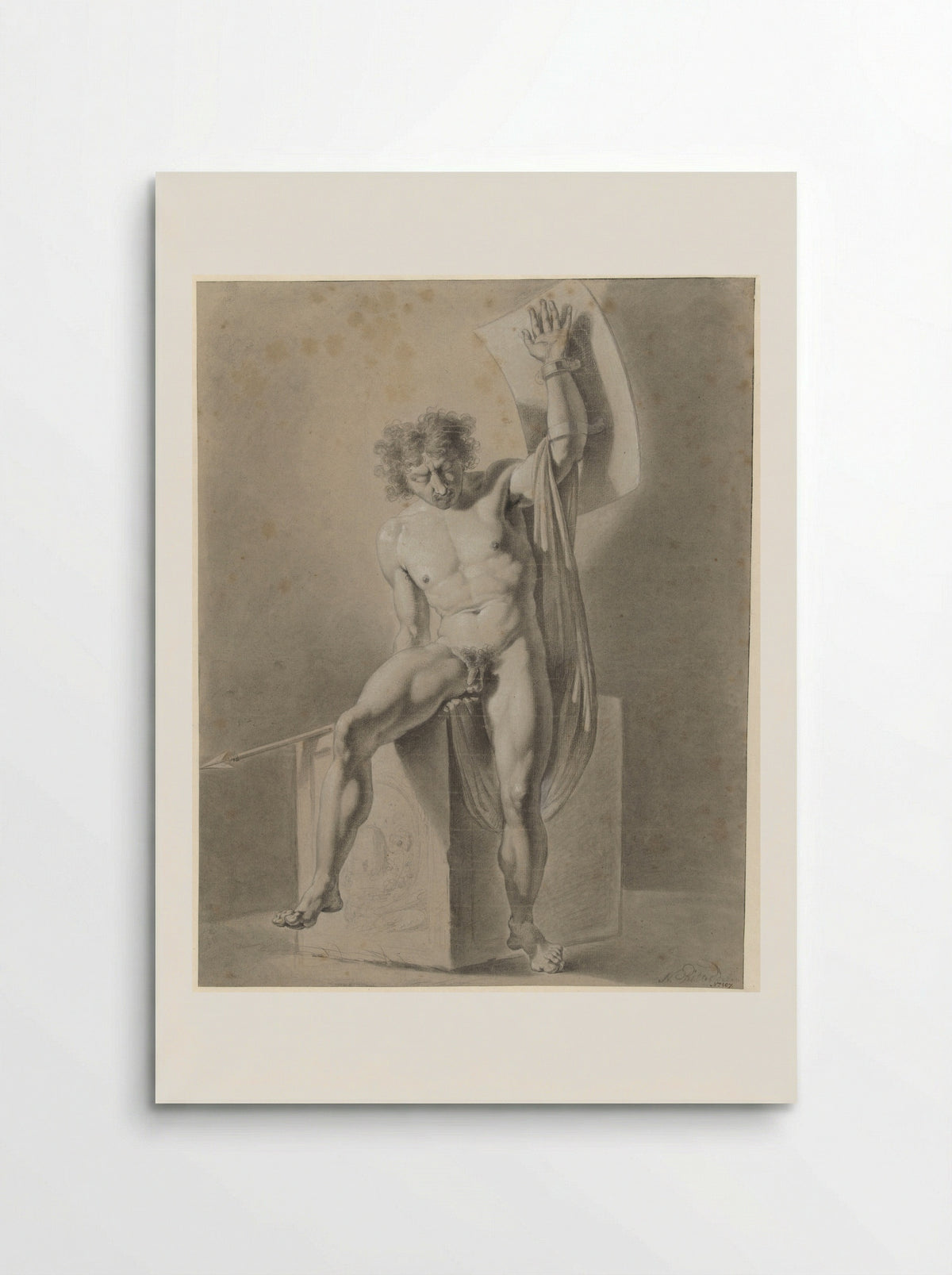 Male Nude Seated on a Block with Spear and Shield - George Nikolaus Ritter - Poster