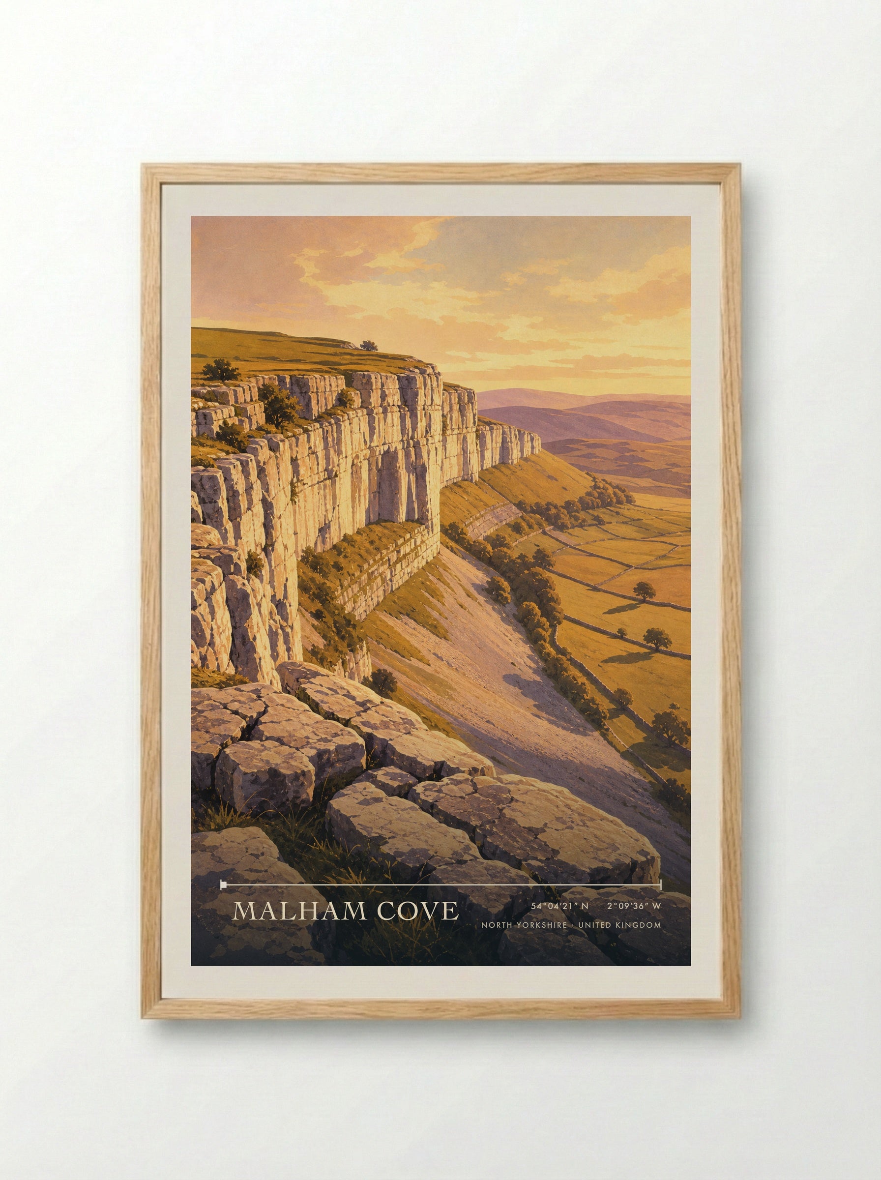 Malham Cove North Yorkshire United Kingdom Travel Poster - Framed Print Wood