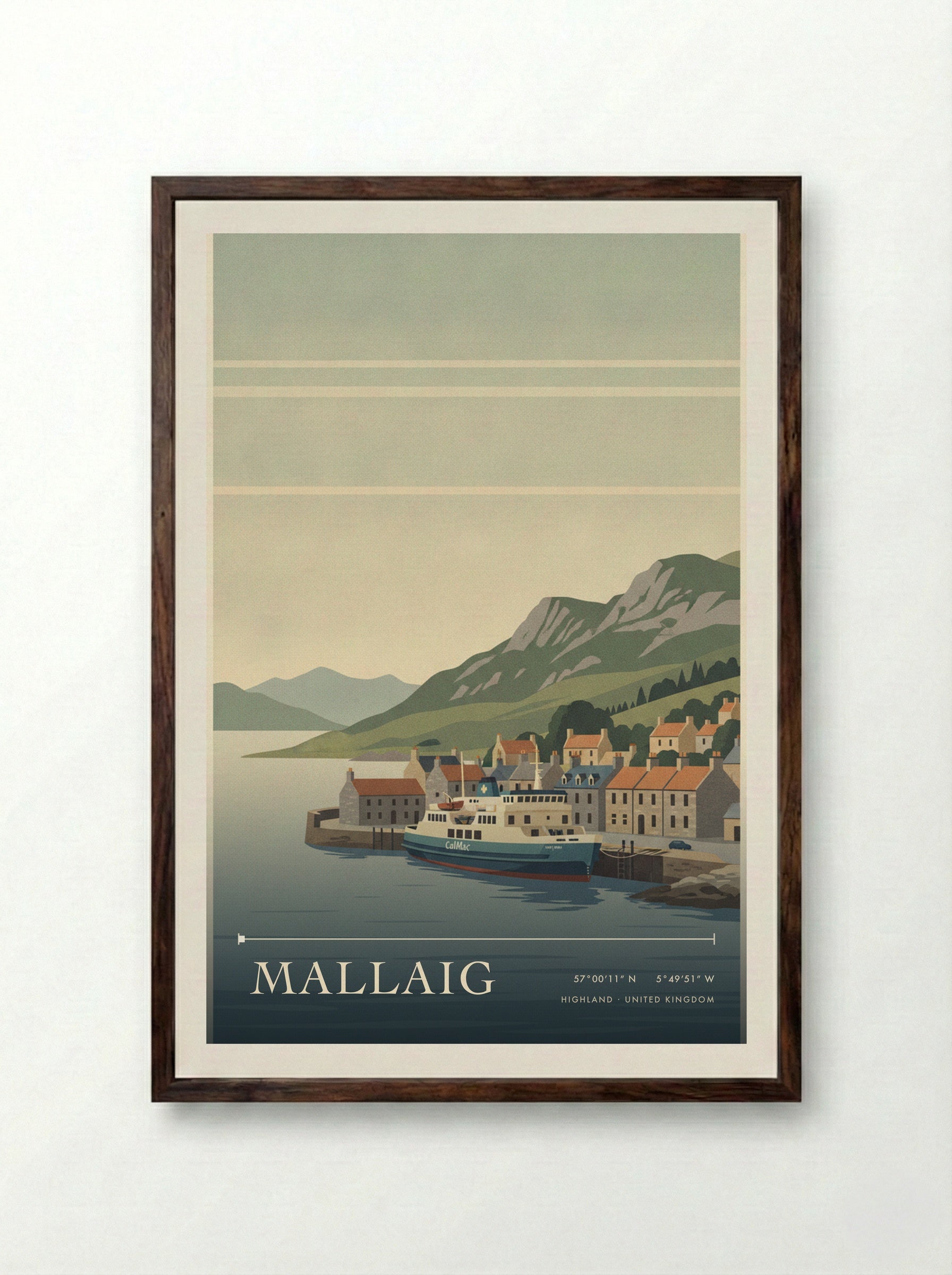 Mallaig Highland United Kingdom Travel Poster - Framed Print Dark Wood