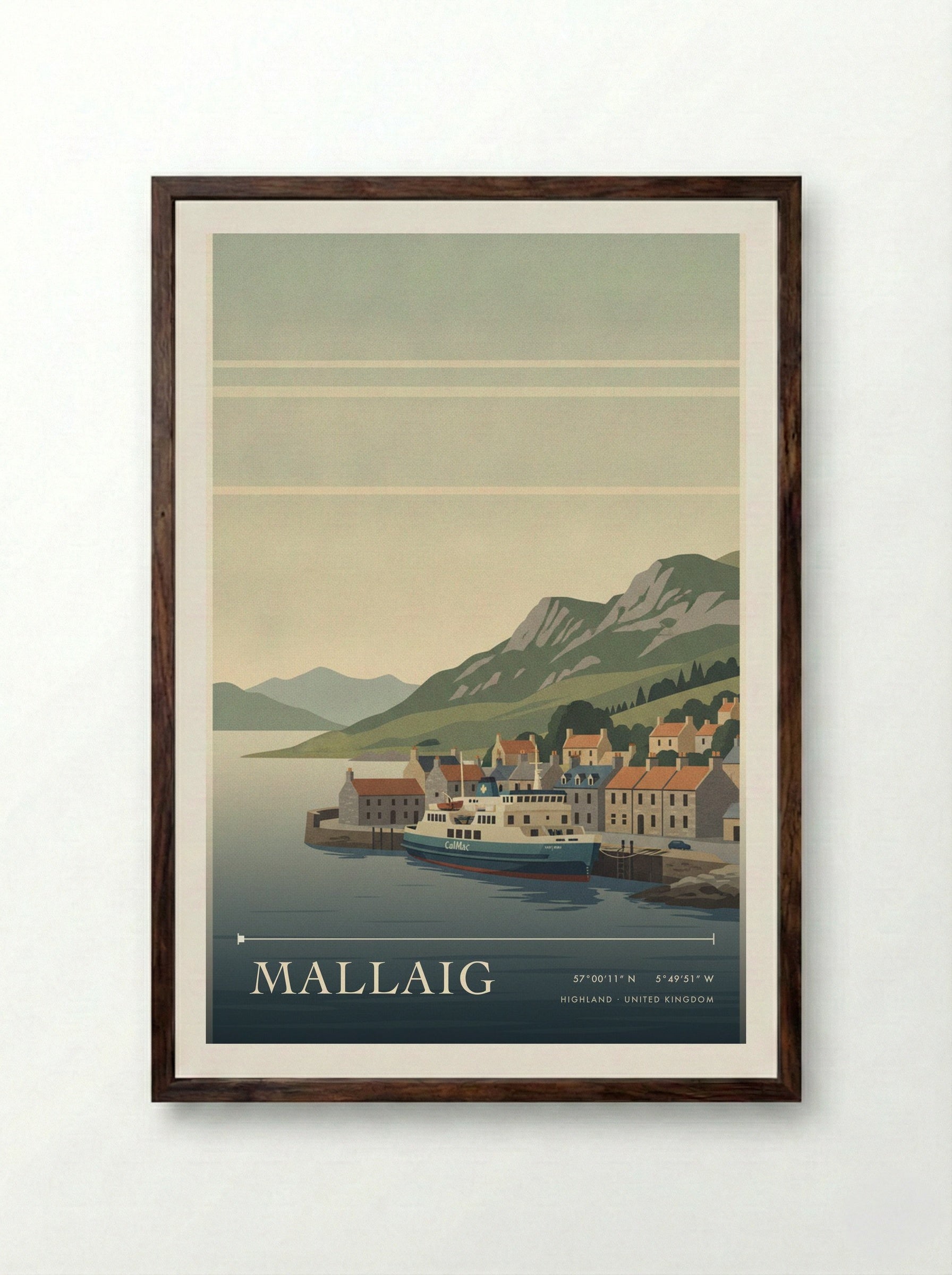 Mallaig Highland United Kingdom Travel Poster - Framed Print Dark Wood