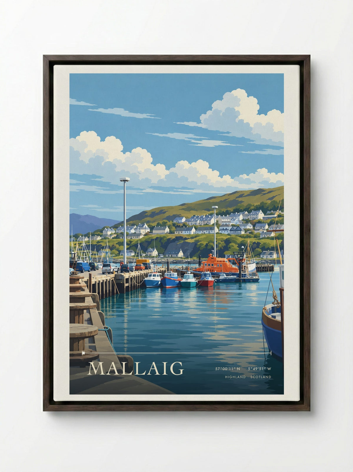 Mallaig, Highland | Travel Poster - Framed Canvas Dark Wood