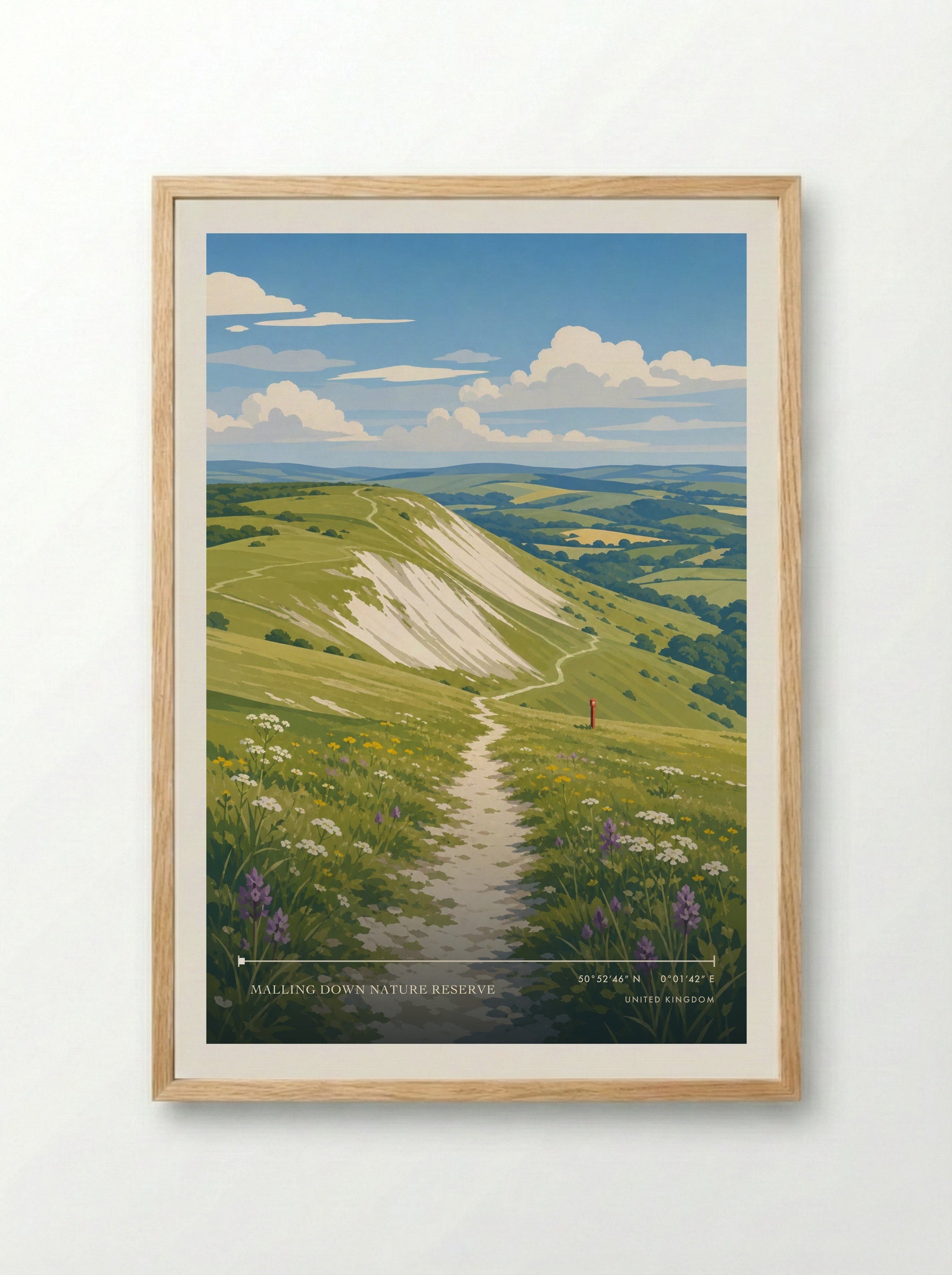 Malling Down Nature Reserve United Kingdom Travel Poster - Framed Print Wood