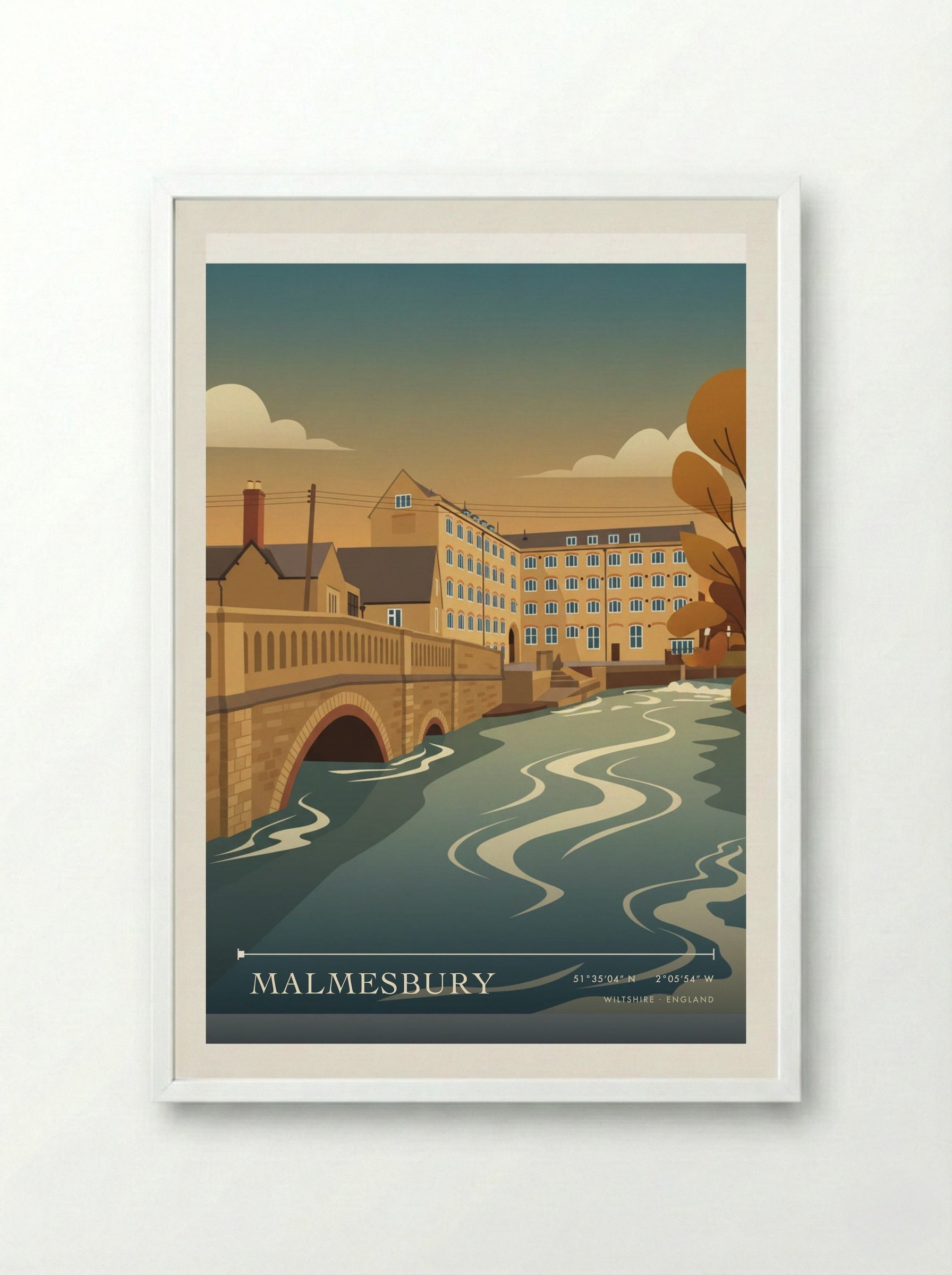 Malmesbury Wiltshire England Travel Poster - Framed Print White