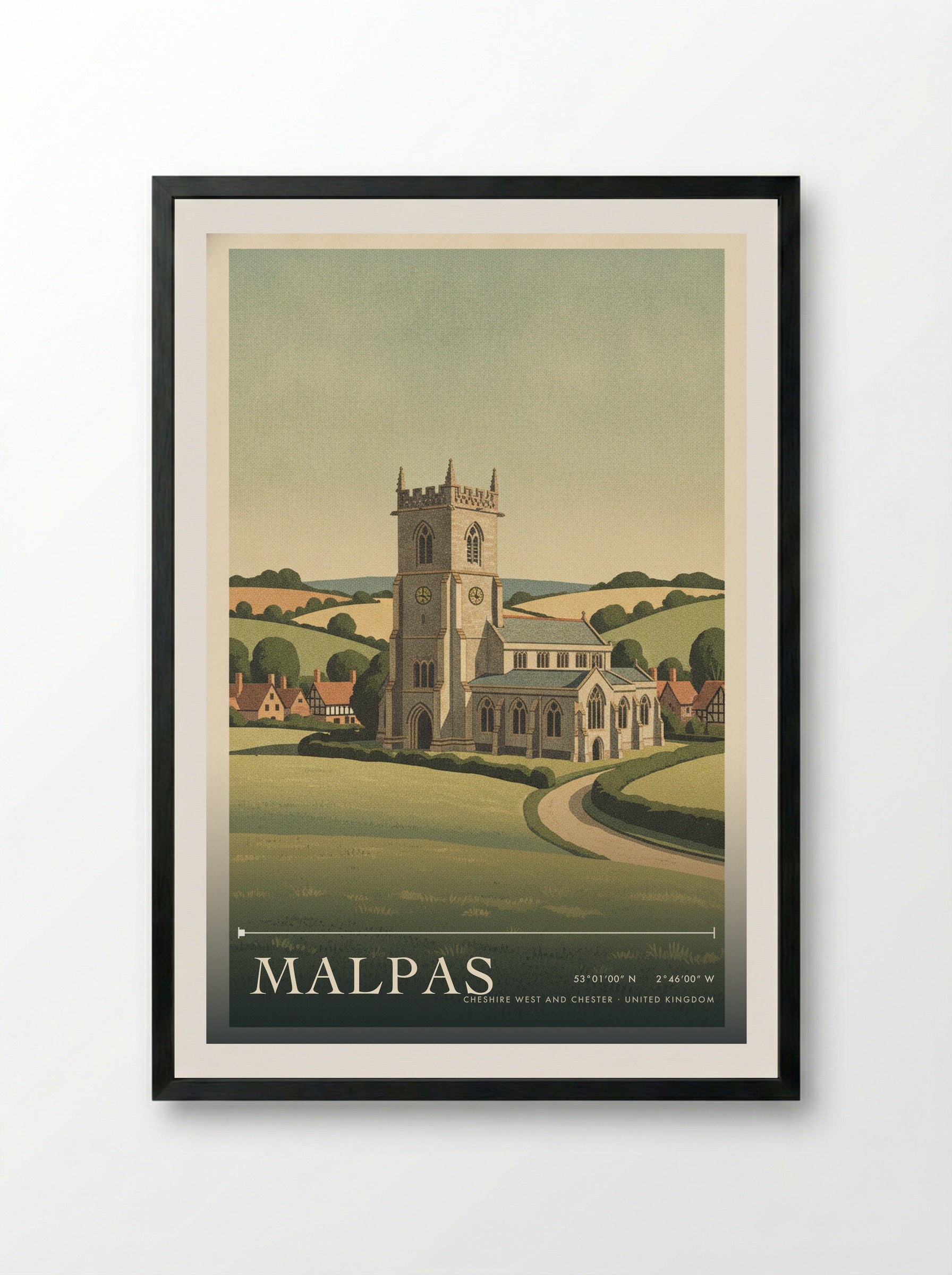 Malpas Cheshire West and Chester United Kingdom Travel Poster - Framed Print Black