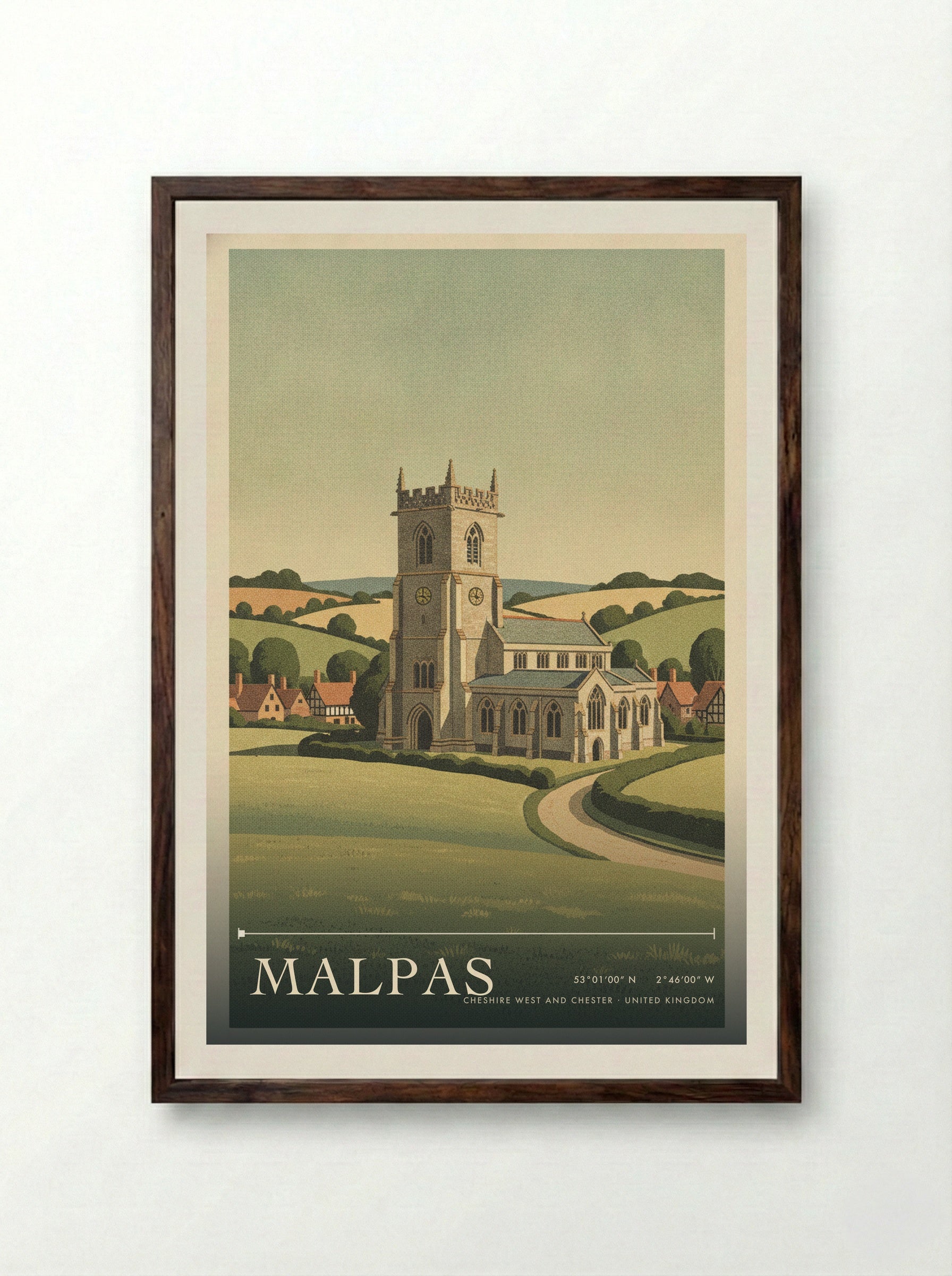 Malpas Cheshire West and Chester United Kingdom Travel Poster - Framed Print Dark Wood