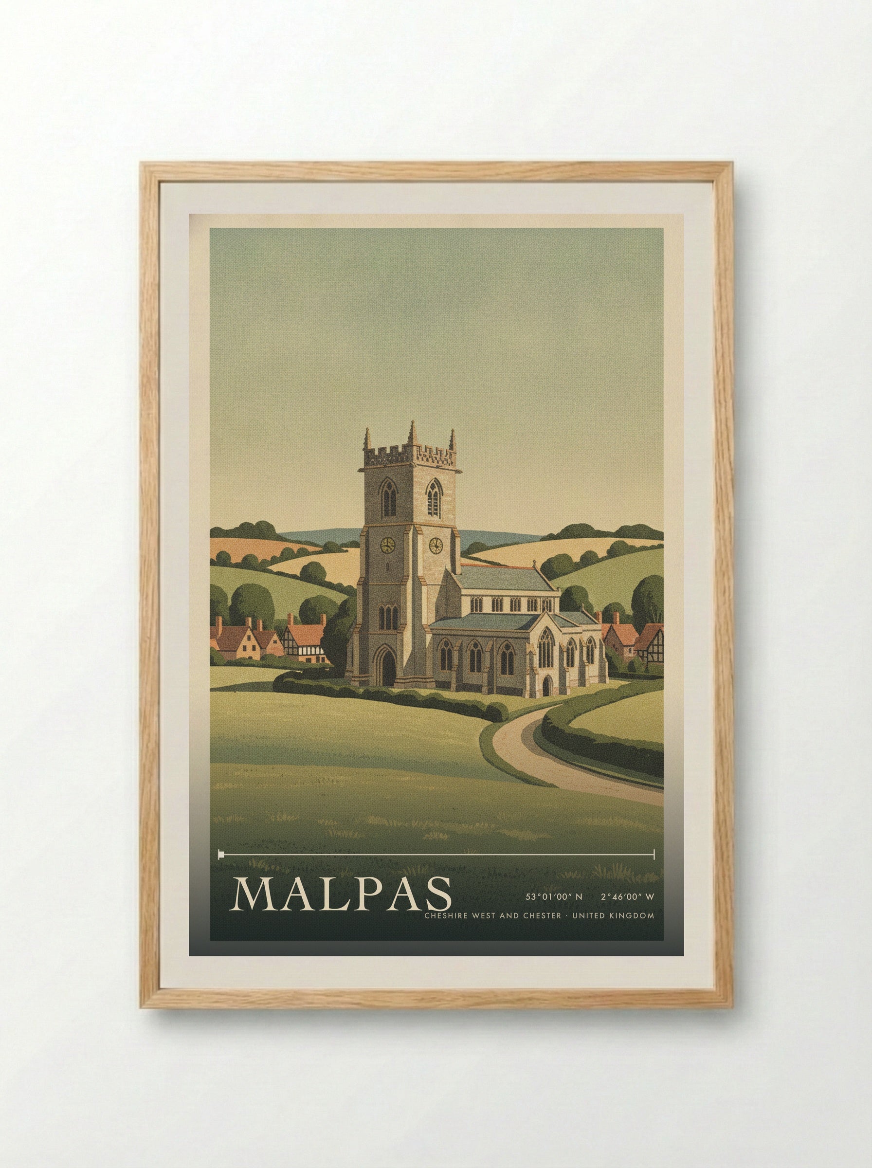 Malpas Cheshire West and Chester United Kingdom Travel Poster - Framed Print Wood