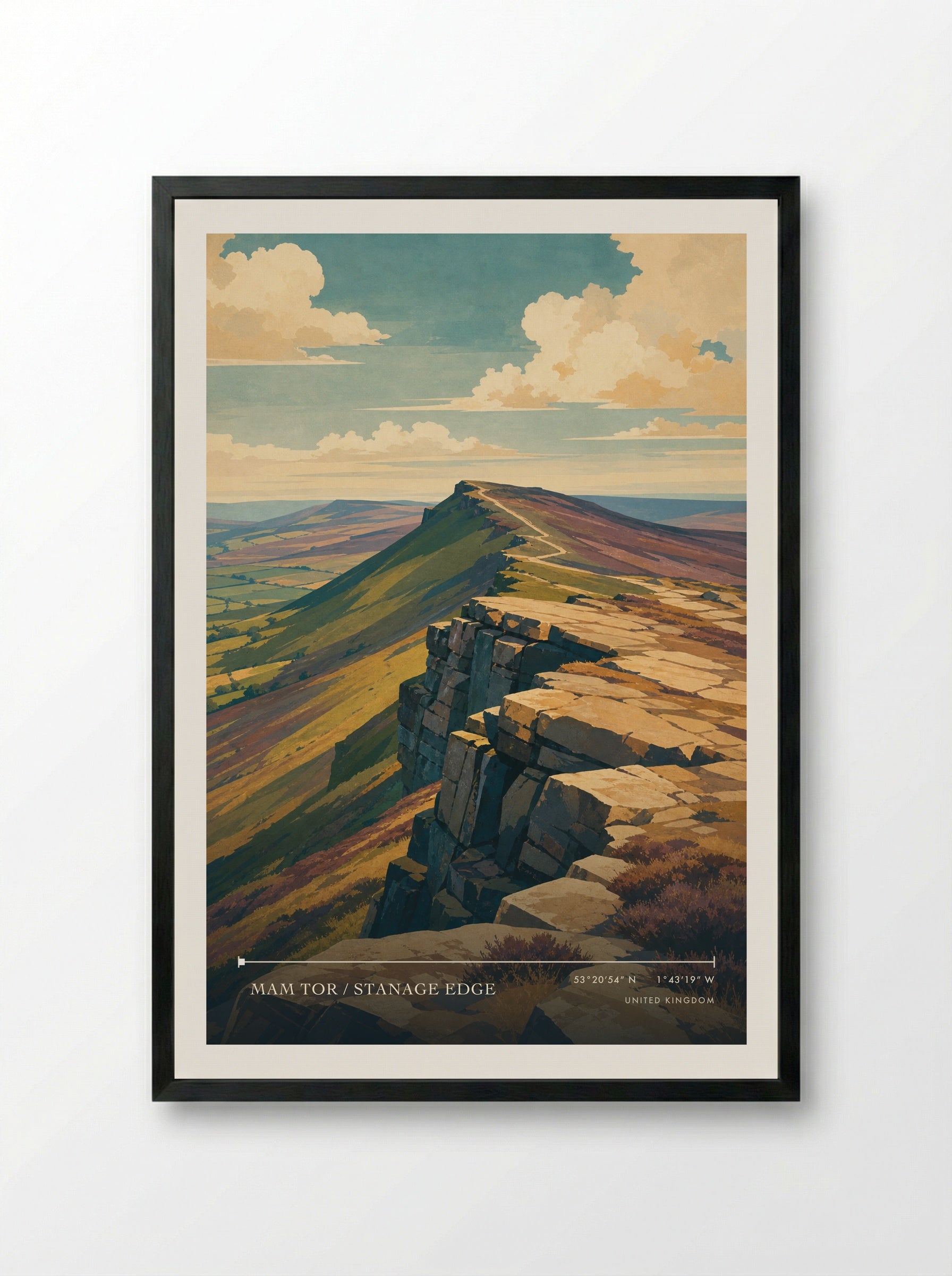 Mam Tor / Stanage Edge United Kingdom Travel Poster - Framed Print Black