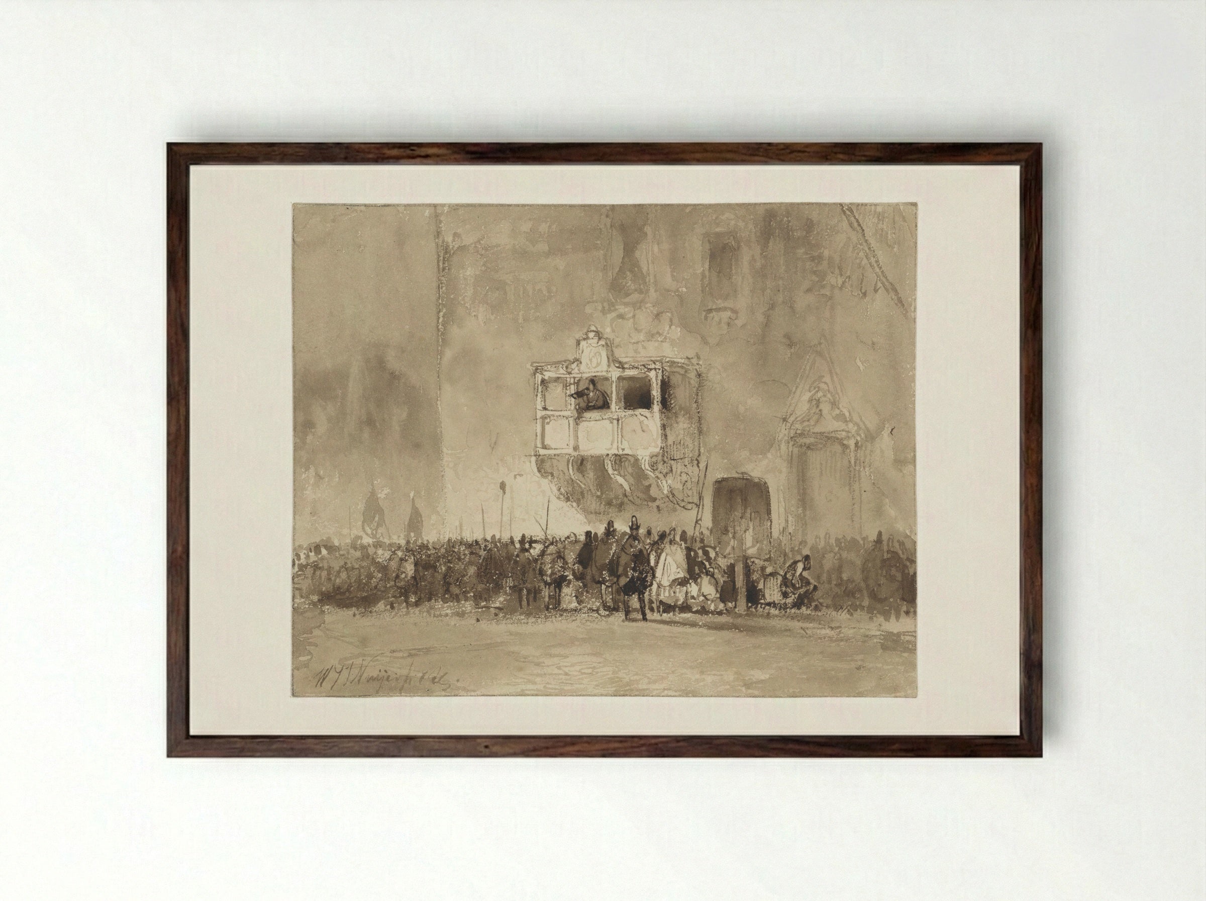 Man Addressing a Crowd from a Balcony - Wijnand Nuijen - Framed Print Dark Wood