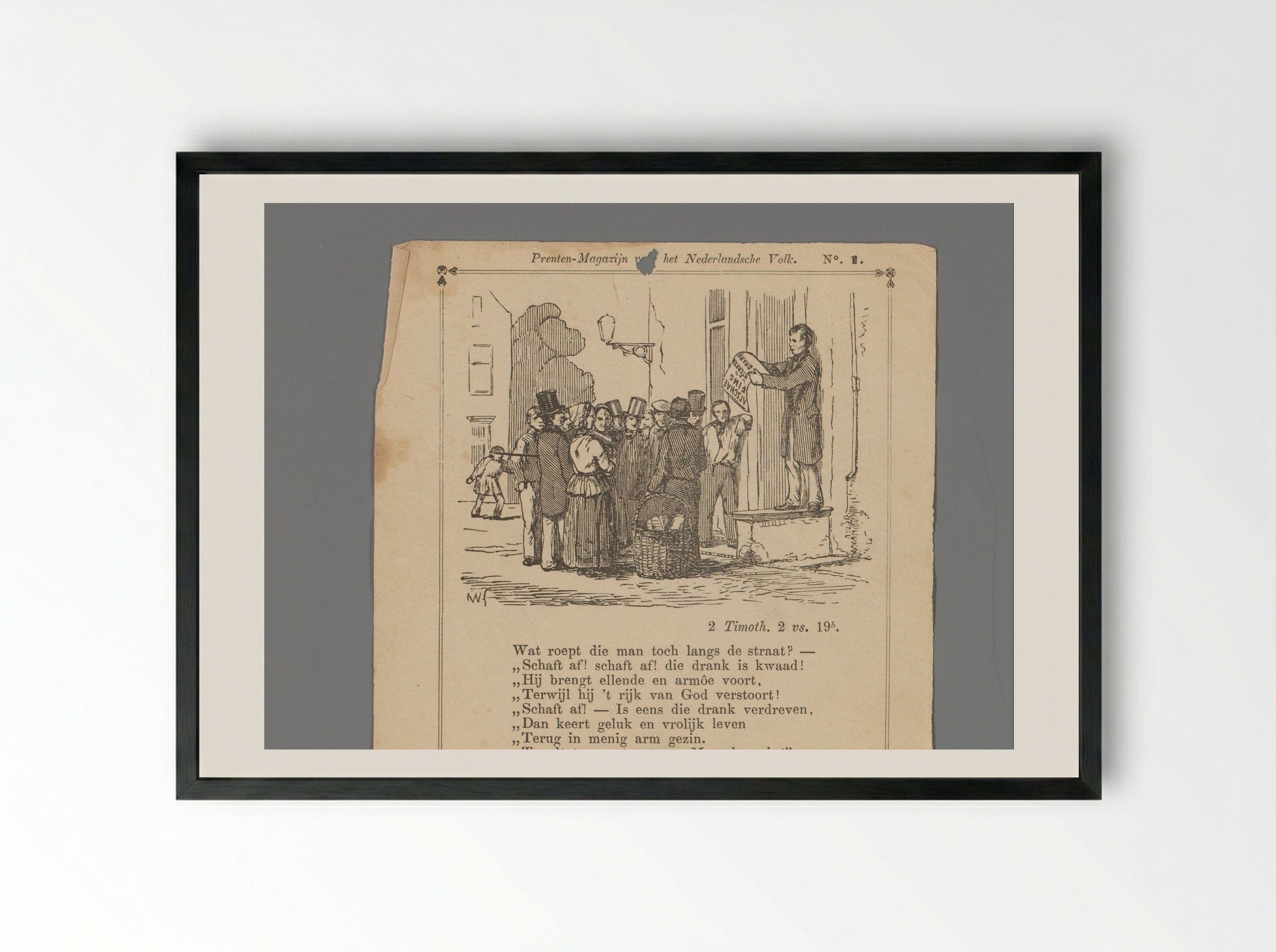 Man Advocating the Abolition of Strong Drink to a Street Crowd - Isaac Weissenbruch - Framed Print Black