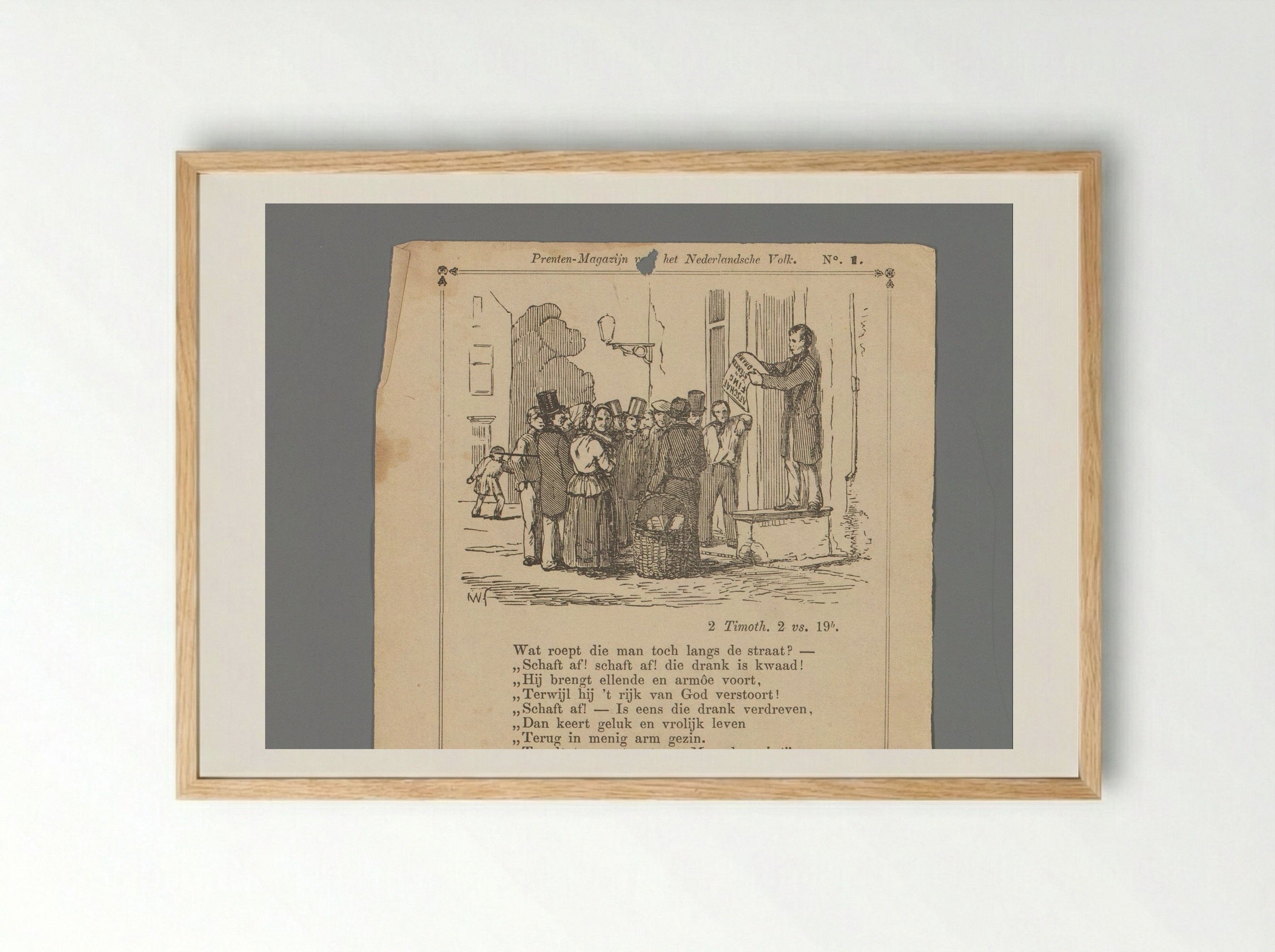 Man Advocating the Abolition of Strong Drink to a Street Crowd - Isaac Weissenbruch - Framed Print Wood