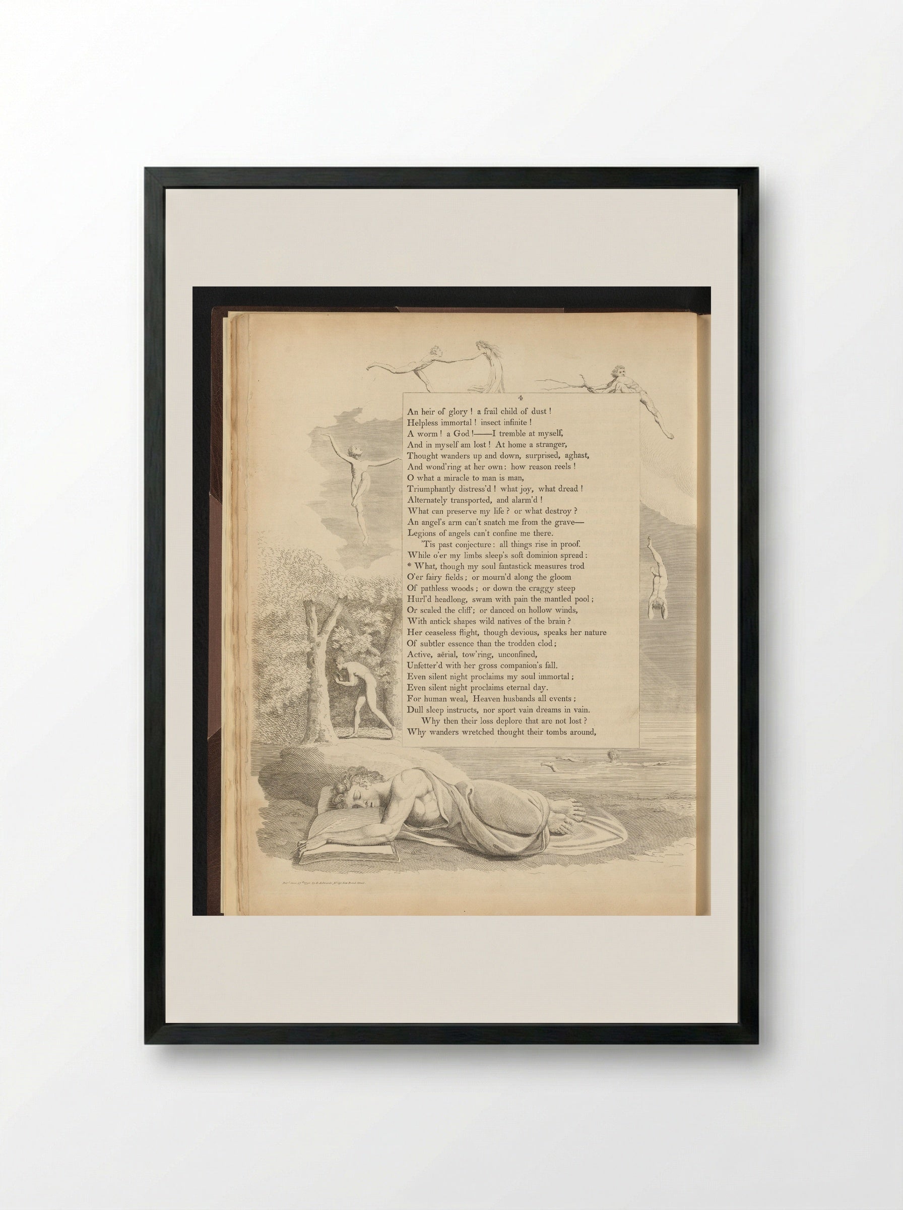 Man Asleep Over His Book - William Blake - Framed Print Black