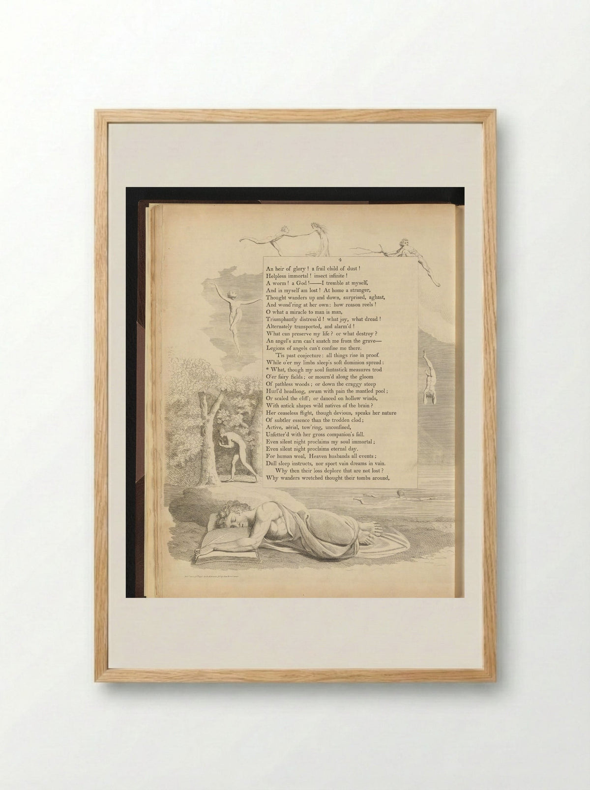 Man Asleep Over His Book - William Blake - Framed Print Wood